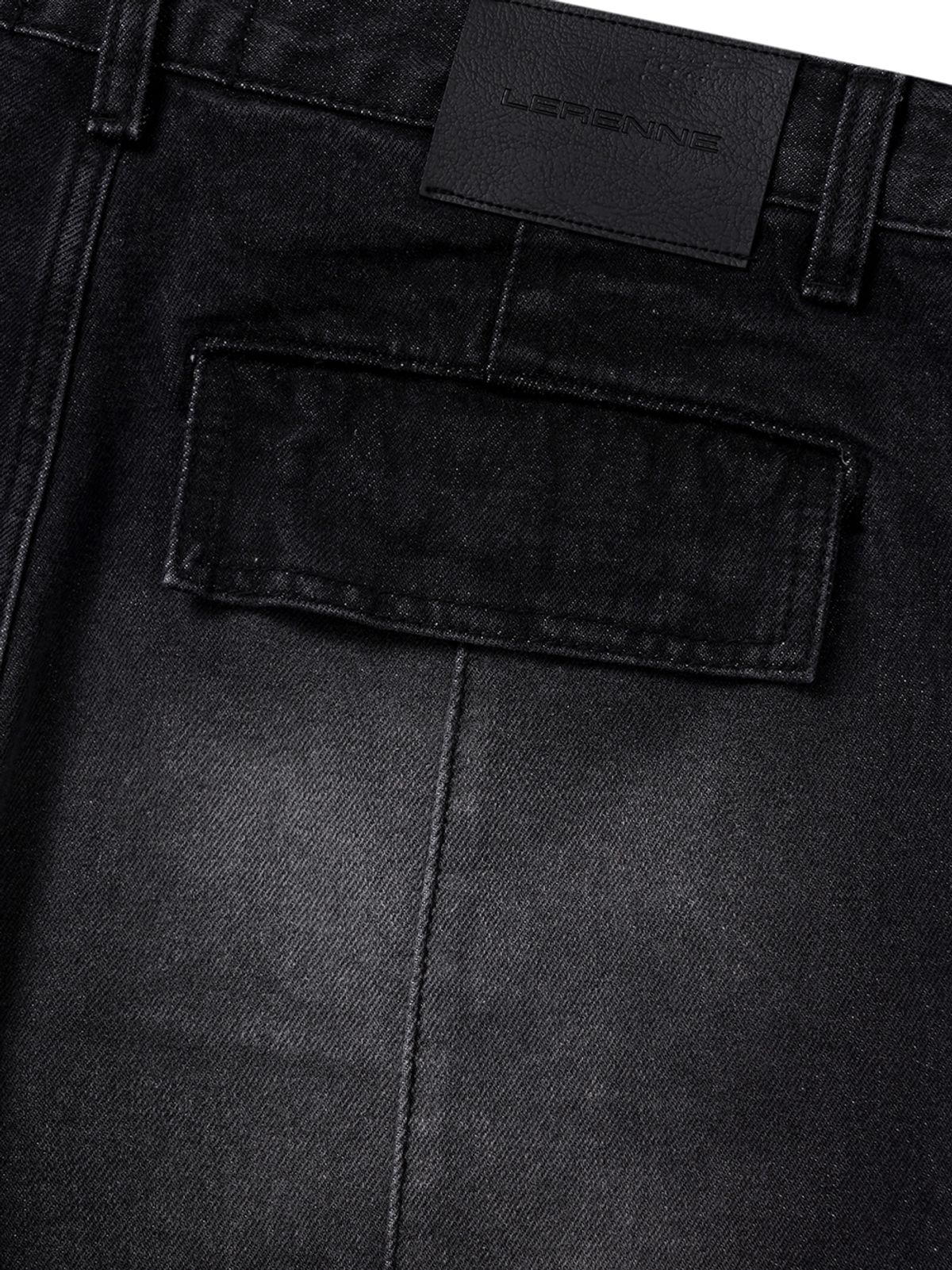 르렌느(LERENNE) Multi Pocket Cargo Flare Denim Pants - Black