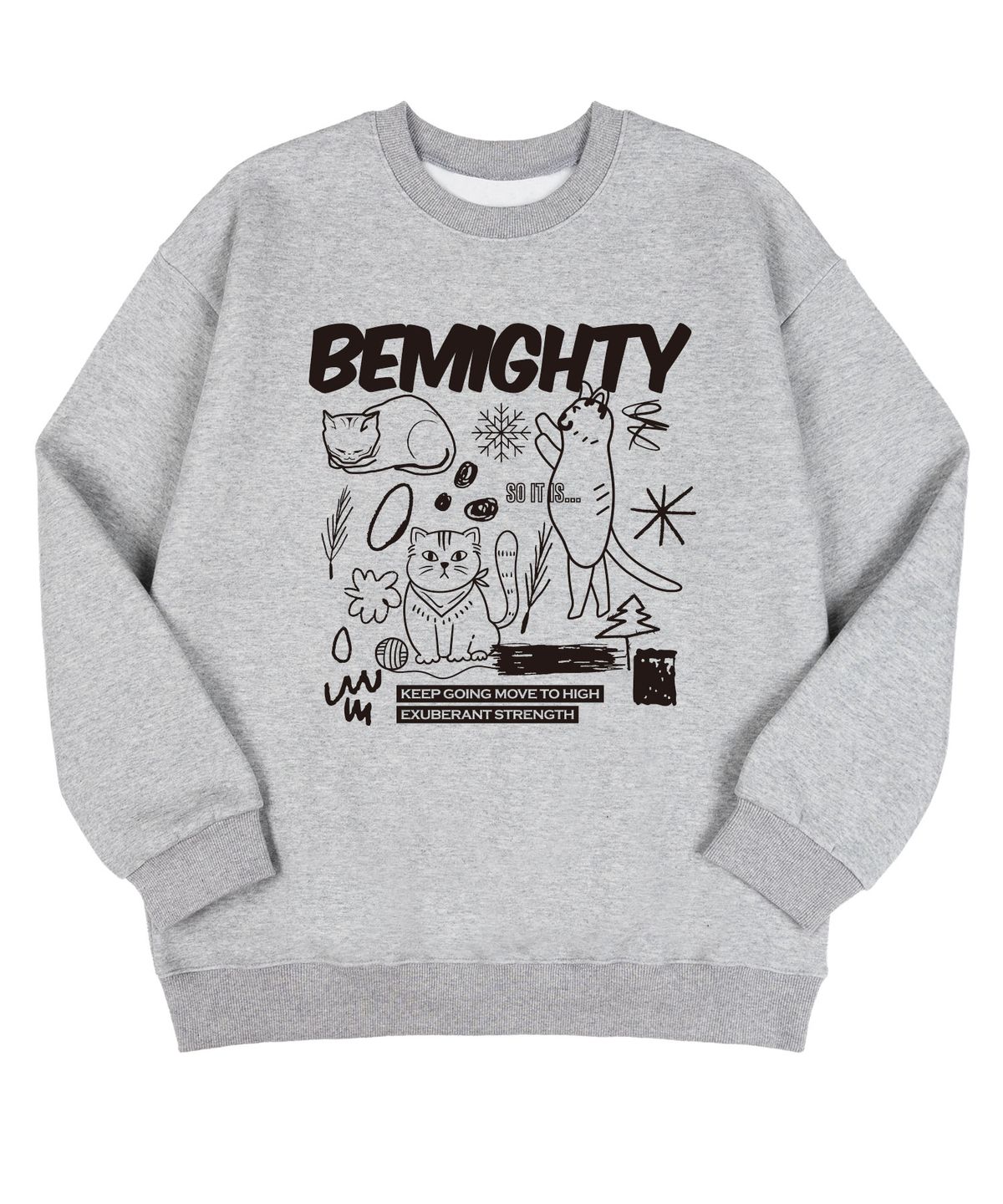 비마이티(BEMIGHTY) 드로잉 캣 오버핏 특양면 스웨트셔츠 [네이비]