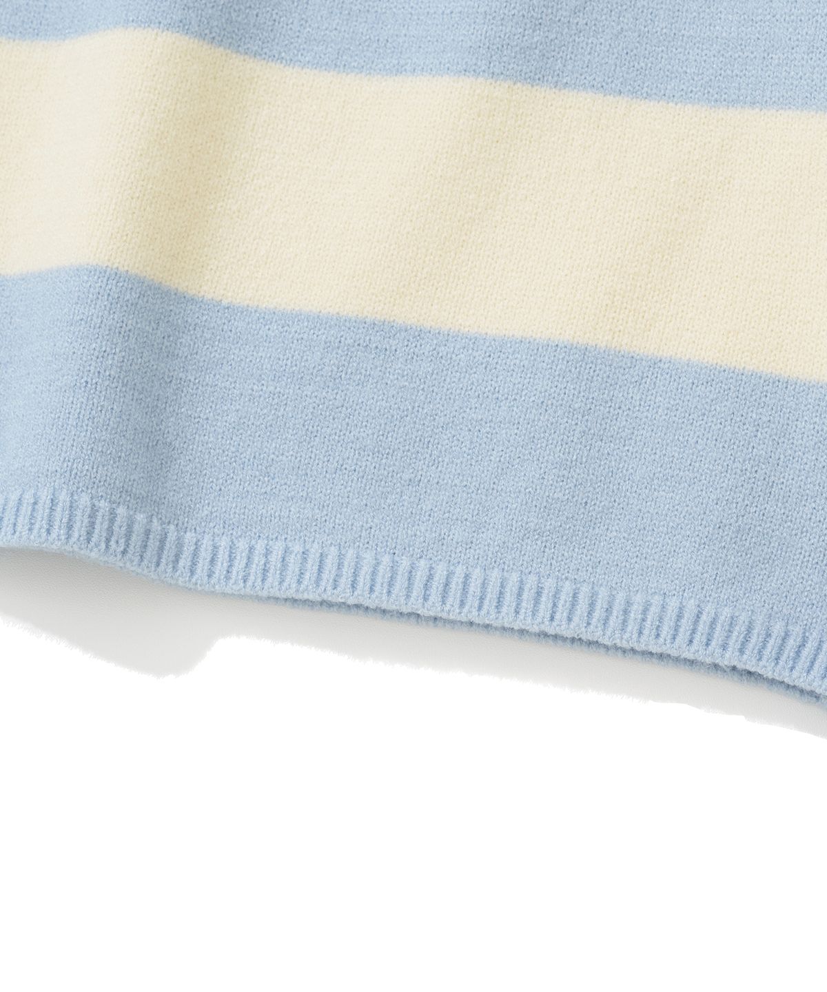 니티드(KNITTED) (W) 스트라이프 럭비 카라 니트 SKY BLUE