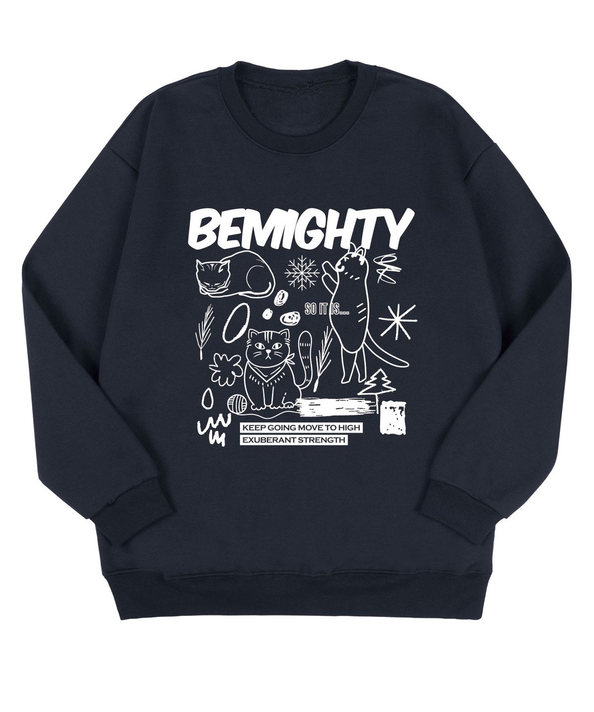 비마이티(BEMIGHTY) 드로잉 캣 오버핏 특양면 스웨트셔츠 [블랙]