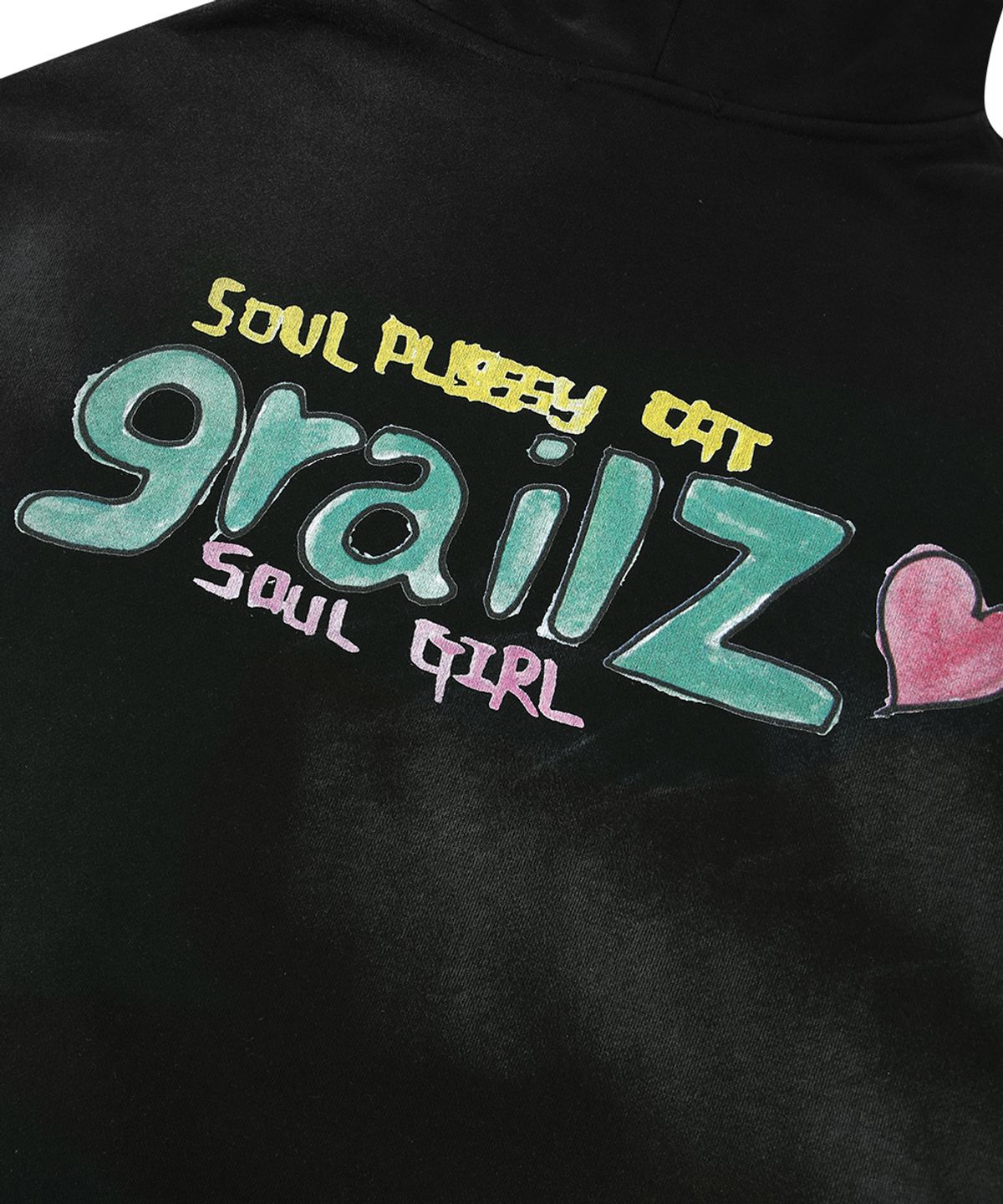 그레일즈(GRAILZ) [SOULPUSSSYCAT X GRAILZ] PARODY WASHED HOODIE [BLACK]