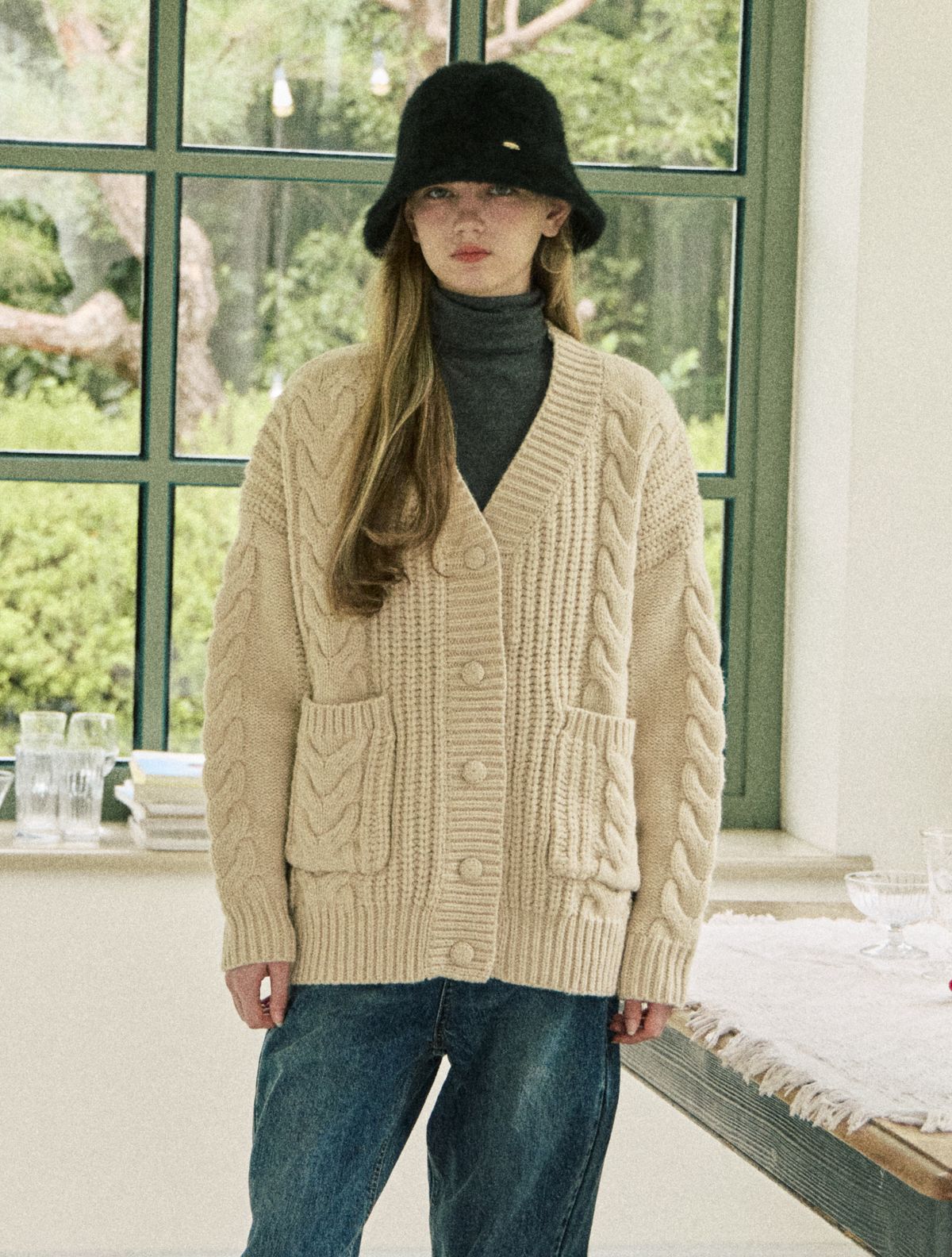 클루니(CLUNY) Cozy alpaca long knit cardigan - beige