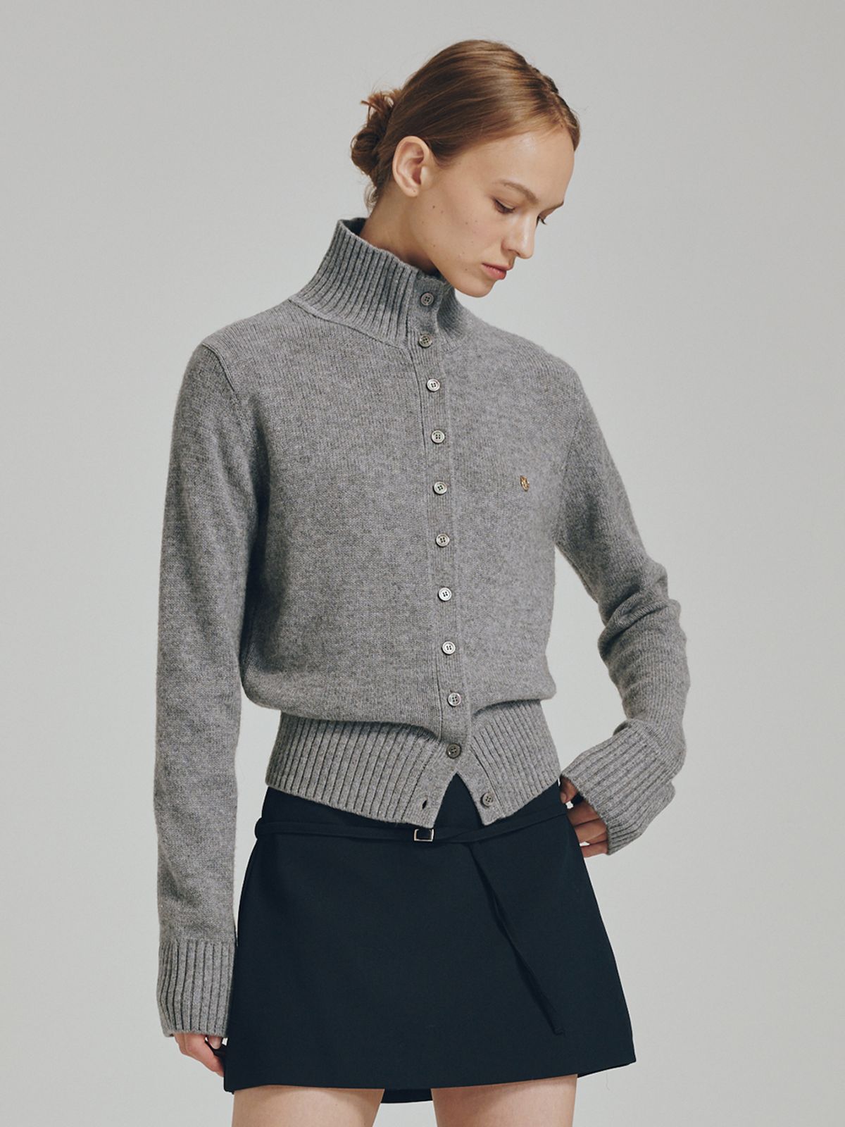 누브(NOUVE) 터틀넥 울 가디건 - 멜란지 그레이 / Tultleneck Wool Cardigan - M. Gray