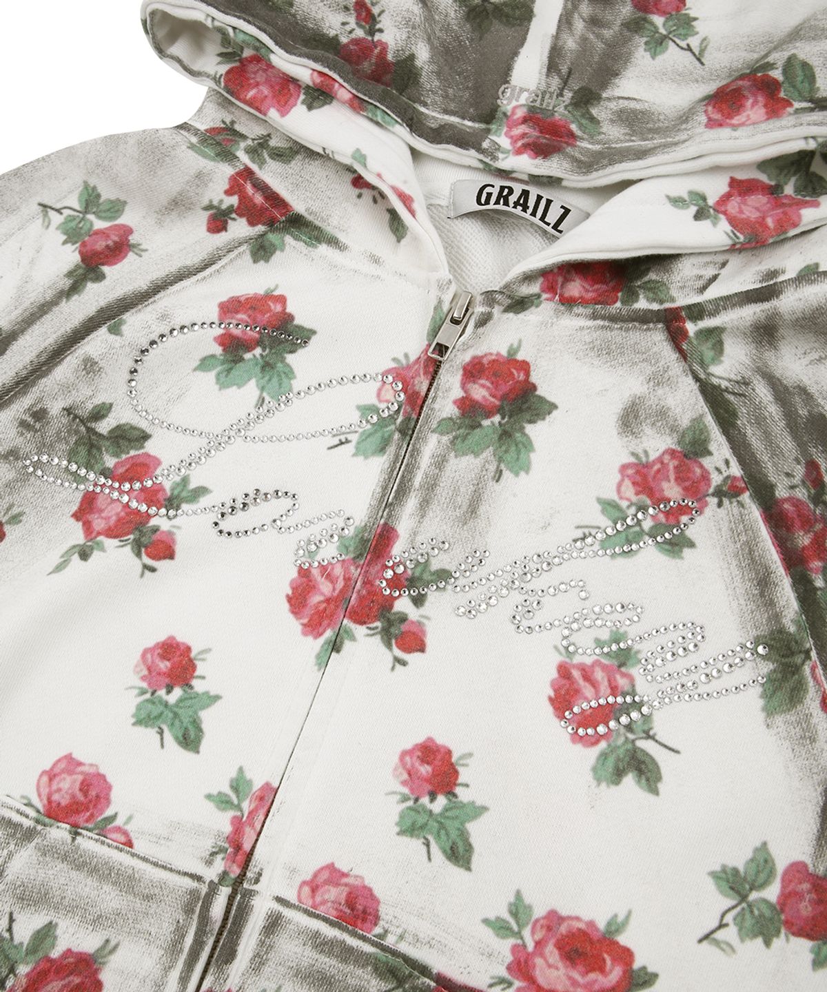 그레일즈(GRAILZ) FLOWER DIRTY ZIP HOODIE [WHITE]