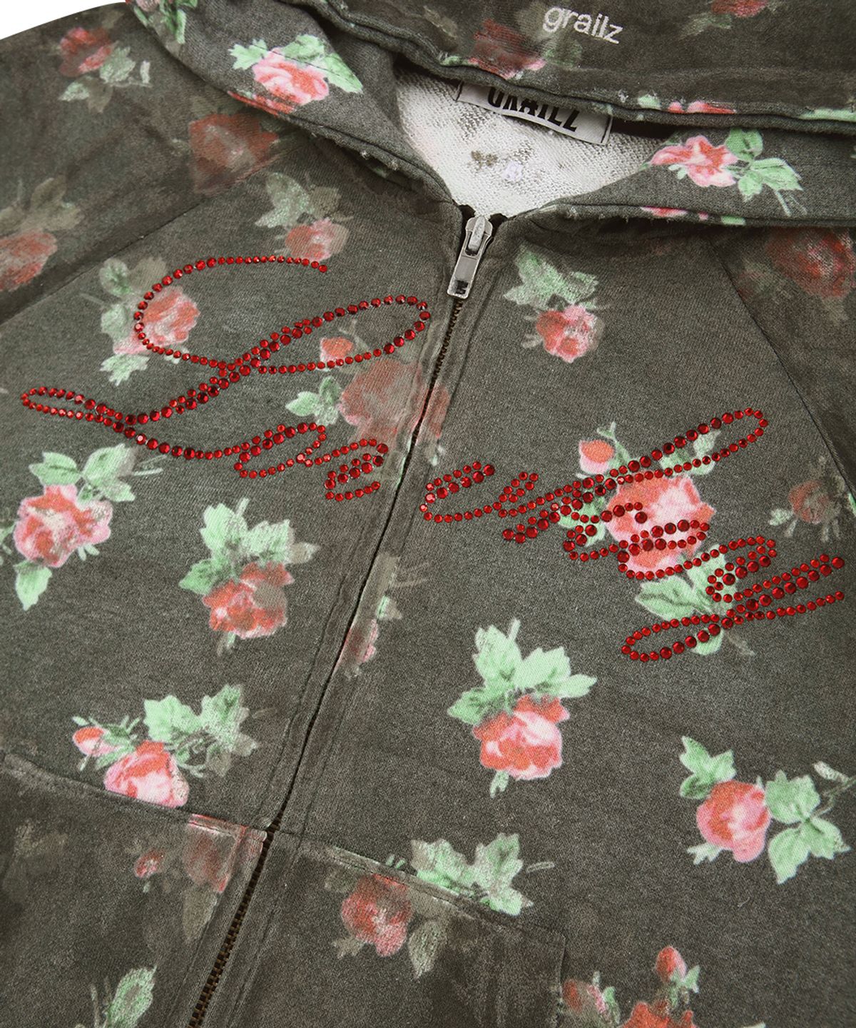 그레일즈(GRAILZ) FLOWER DIRTY ZIP HOODIE [CHARCOAL]