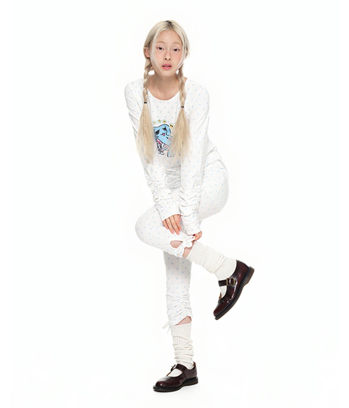 유쓰배쓰(YOUTHBATH) Ribbon-Tie Cropped Leggings_Star white