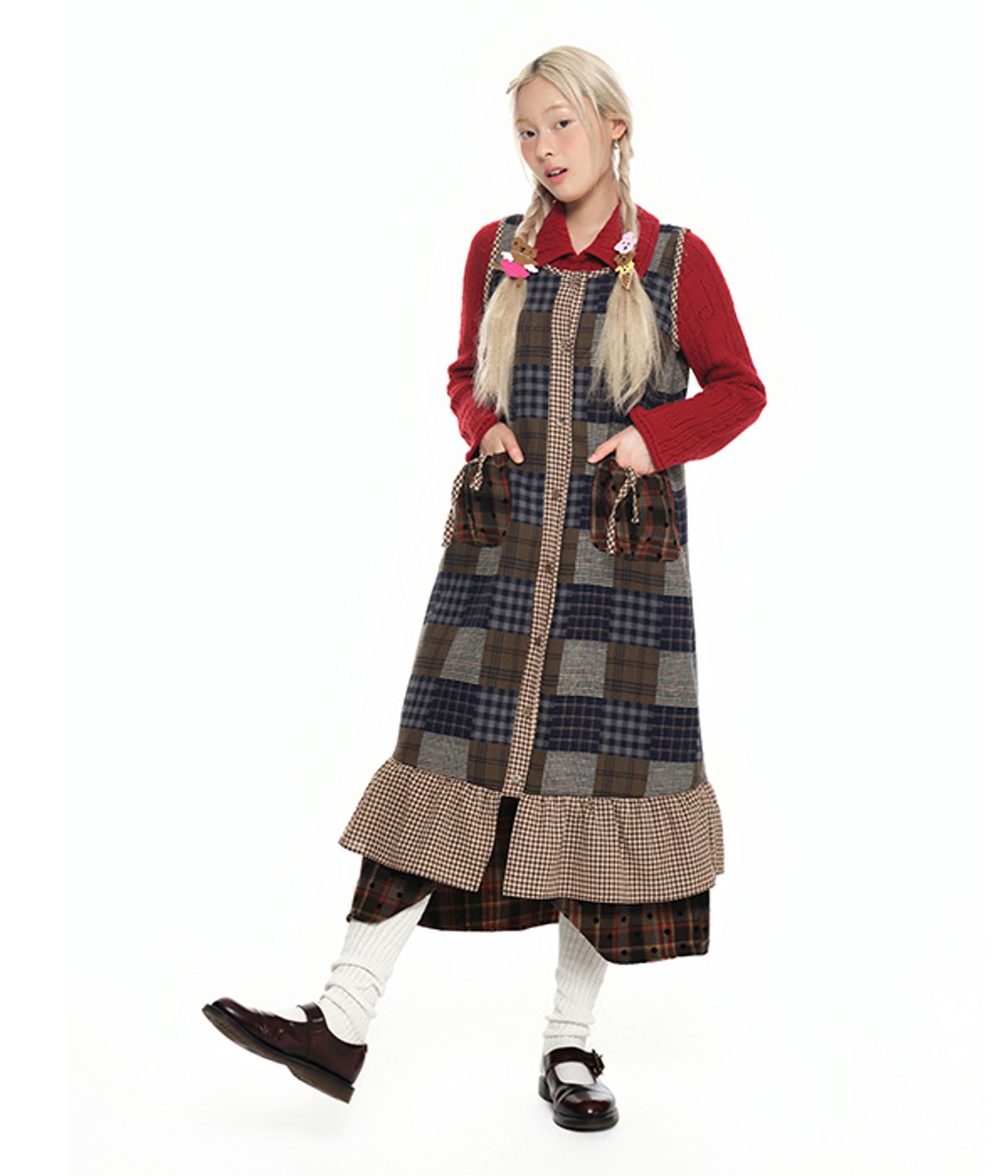 유쓰배쓰(YOUTHBATH) Sleeveless Pocket Frill Dress_check