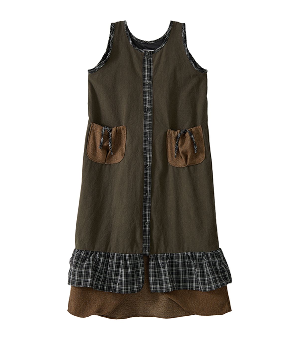 유쓰배쓰(YOUTHBATH) Sleeveless Pocket Frill Dress_khaki
