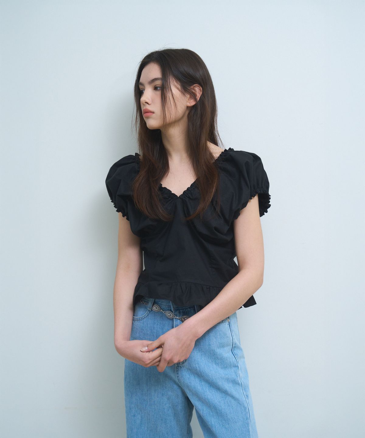 포에트서울(POETSEOUL) double v shirring blouse_black