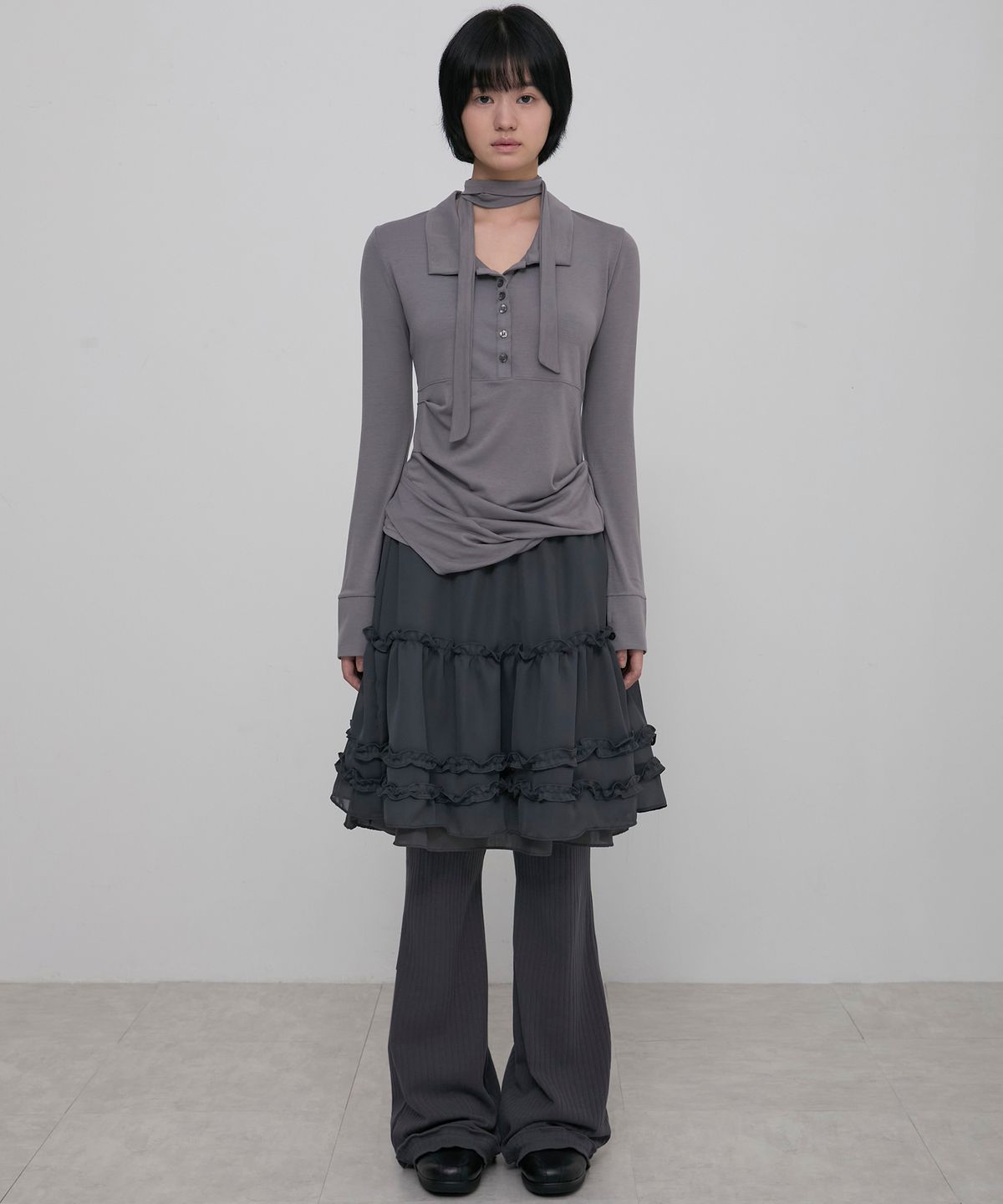 플레어업(FLAREUP) 3-Layered Ruffle Skirt Pants (FL-260_Charcoal)