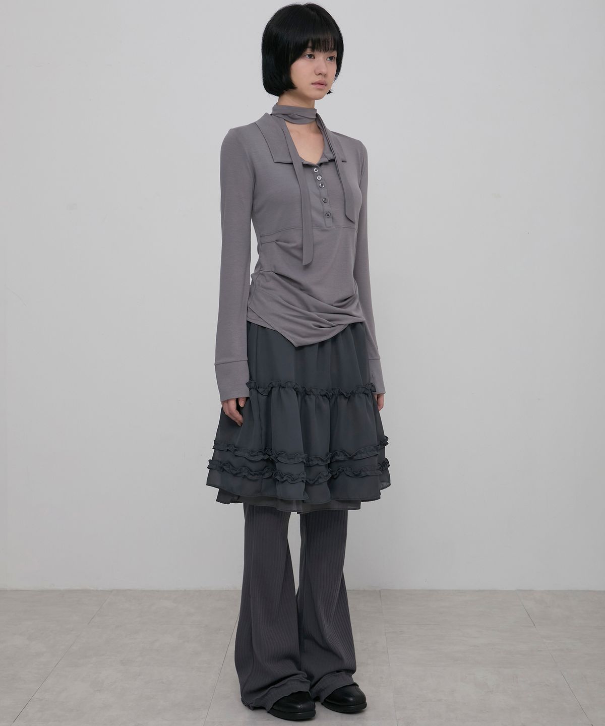 플레어업(FLAREUP) 3-Layered Ruffle Skirt Pants (FL-260_Charcoal)