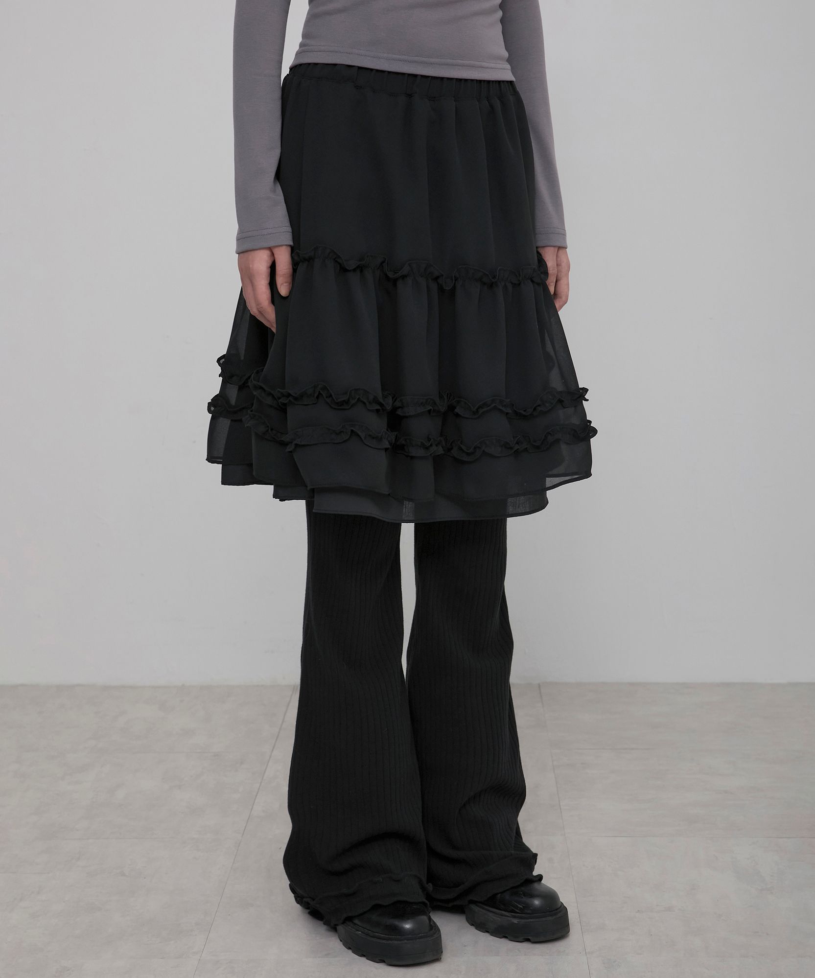 スカート FLAREUP 3-Layered Ruffle Skirt Pants MUSINSA公式 | FLAREUP 3-Layered Ruffle Skirt Pants (FL-260_Black)