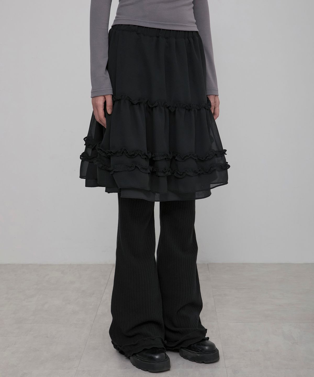 플레어업(FLAREUP) 3-Layered Ruffle Skirt Pants (FL-260_Black)