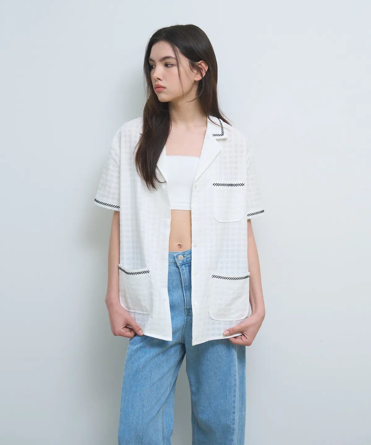 포에트서울(POETSEOUL) stitch check summer jacket_white
