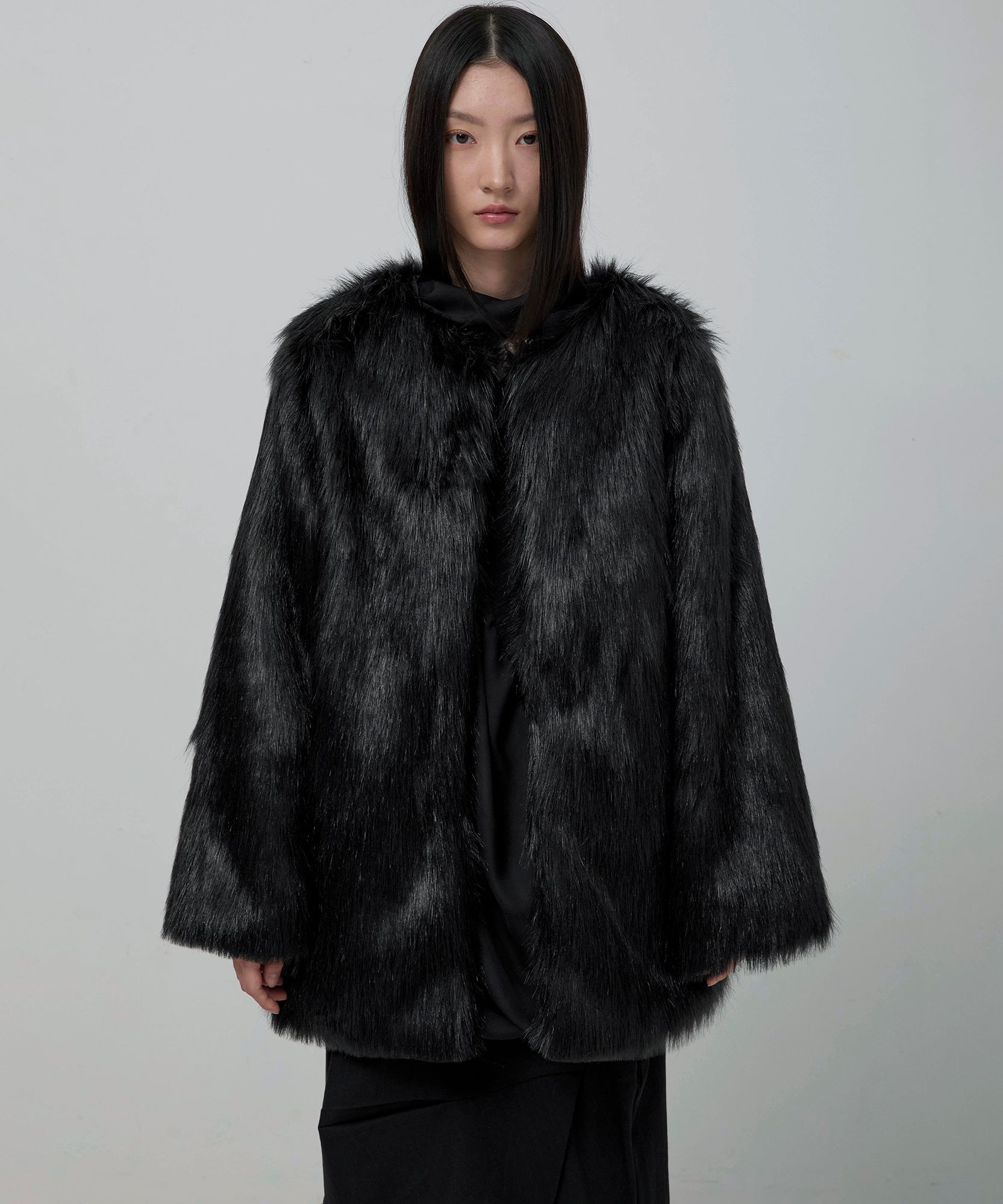 MUSINSA | FLAREUP Fur Jacket (FL-046_All Black)