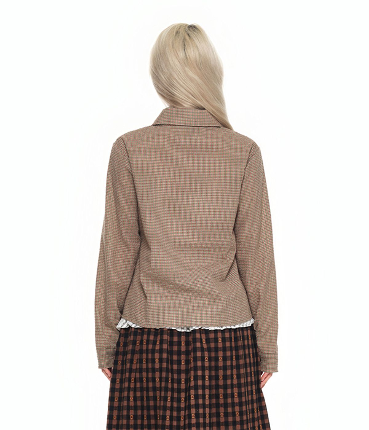 유쓰배쓰(YOUTHBATH) Double Button Frill Check Shirt_brown