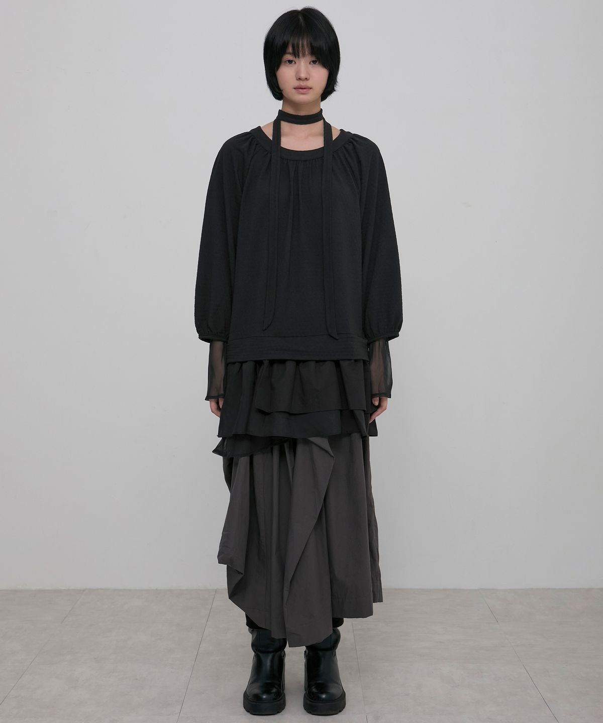 플레어업(FLAREUP) 3-Layered Scarf Long Sleeve (FL-197_Black)