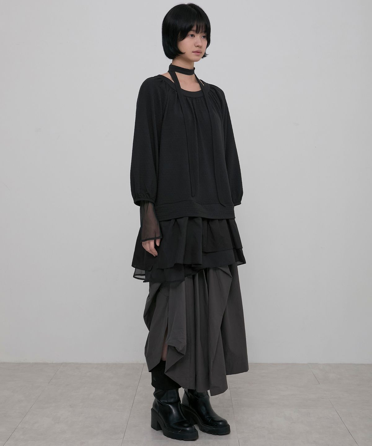 플레어업(FLAREUP) 3-Layered Scarf Long Sleeve (FL-197_Black)