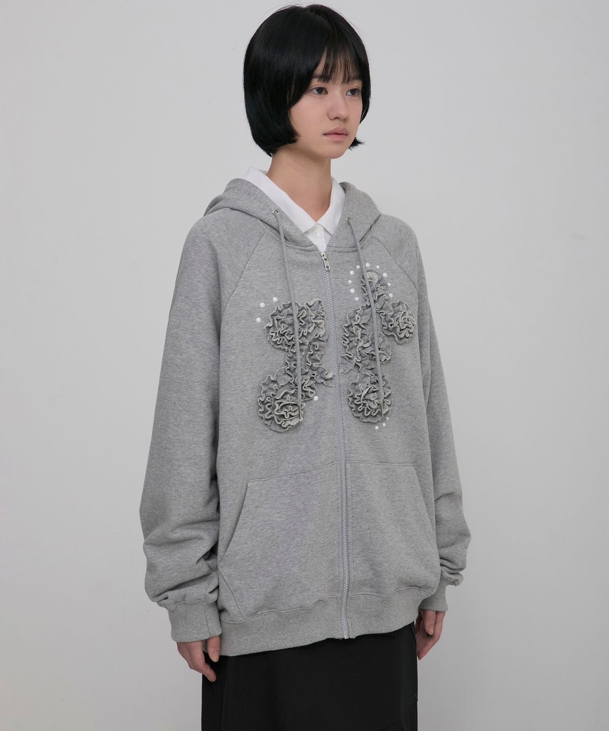 플레어업(FLAREUP) Ruffle Zip Hoodie (FL-193_Gray)