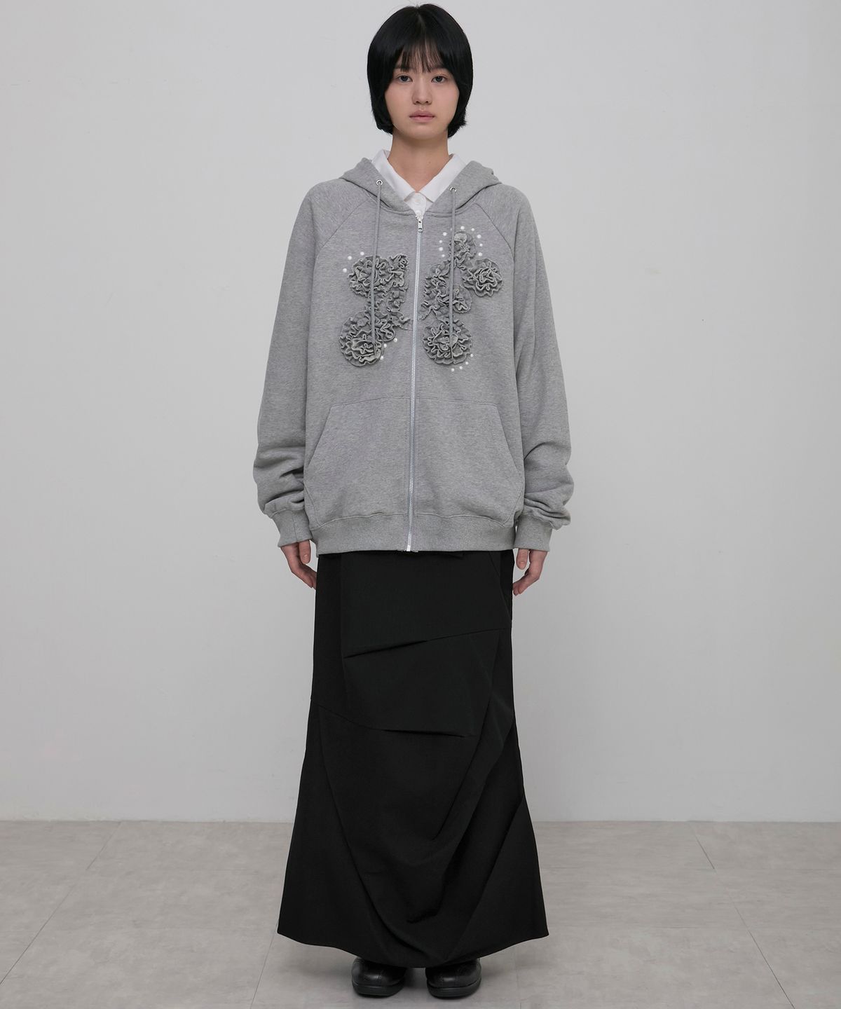 플레어업(FLAREUP) Ruffle Zip Hoodie (FL-193_Gray)