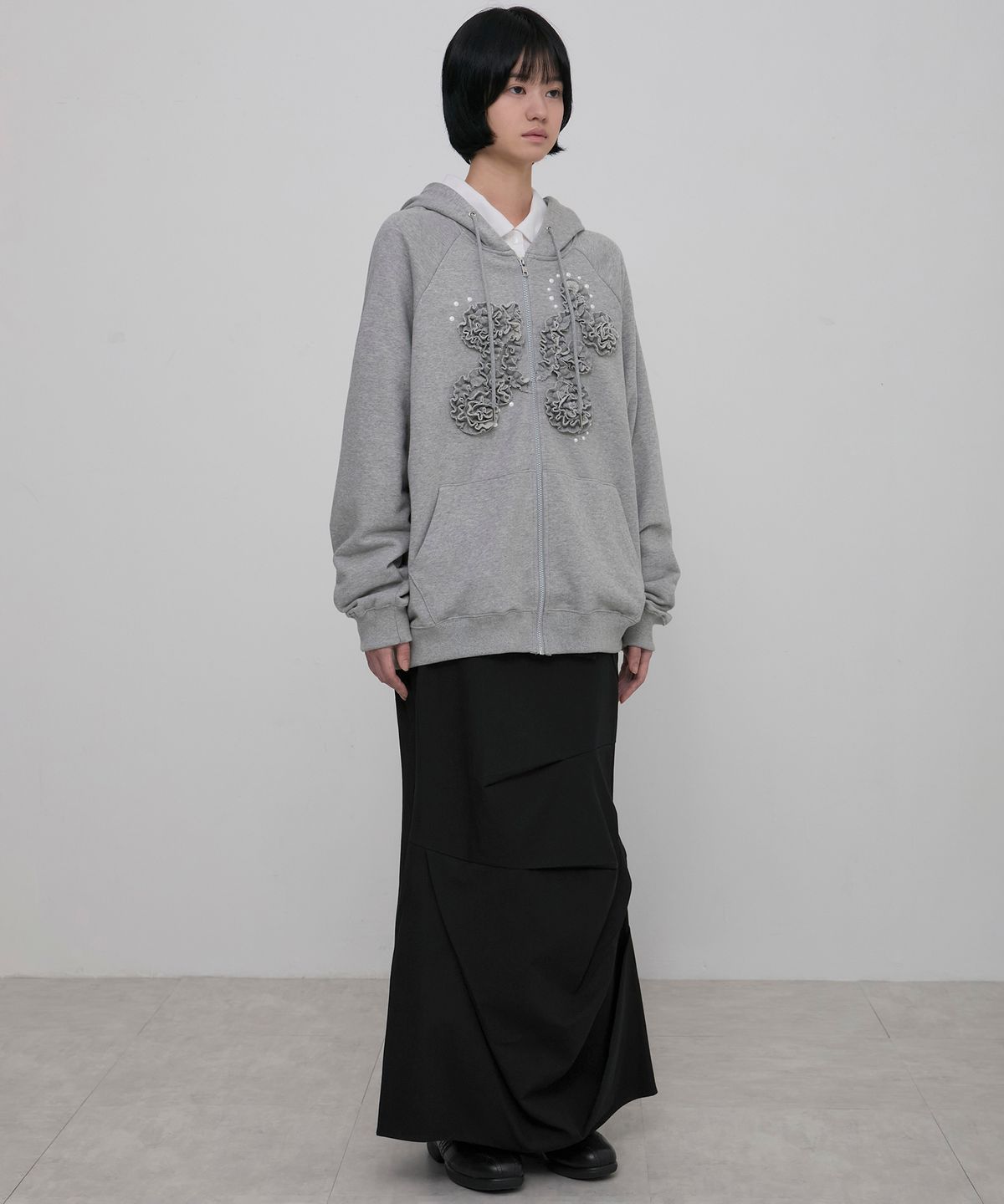 플레어업(FLAREUP) Ruffle Zip Hoodie (FL-193_Gray)