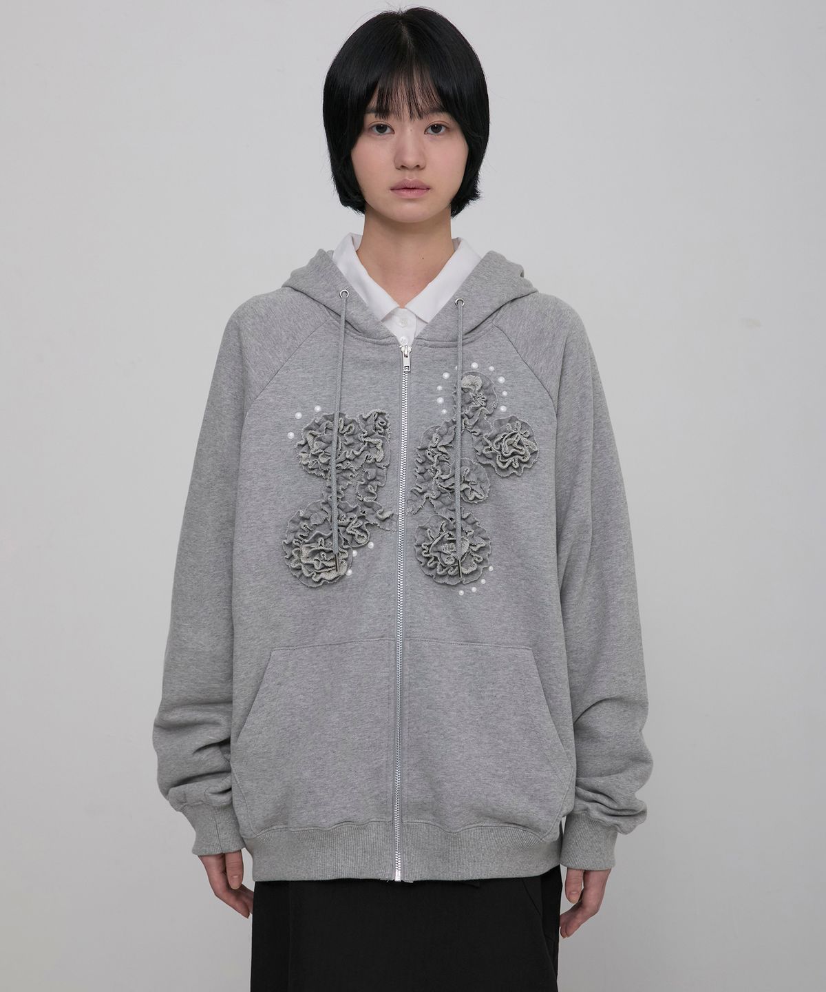플레어업(FLAREUP) Ruffle Zip Hoodie (FL-193_Gray)