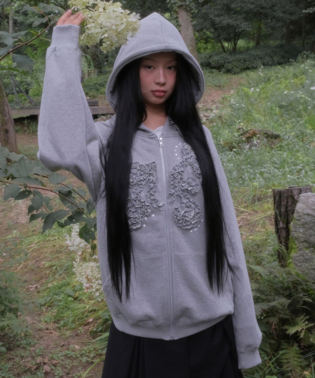 플레어업(FLAREUP) Ruffle Zip Hoodie (FL-193_Gray)