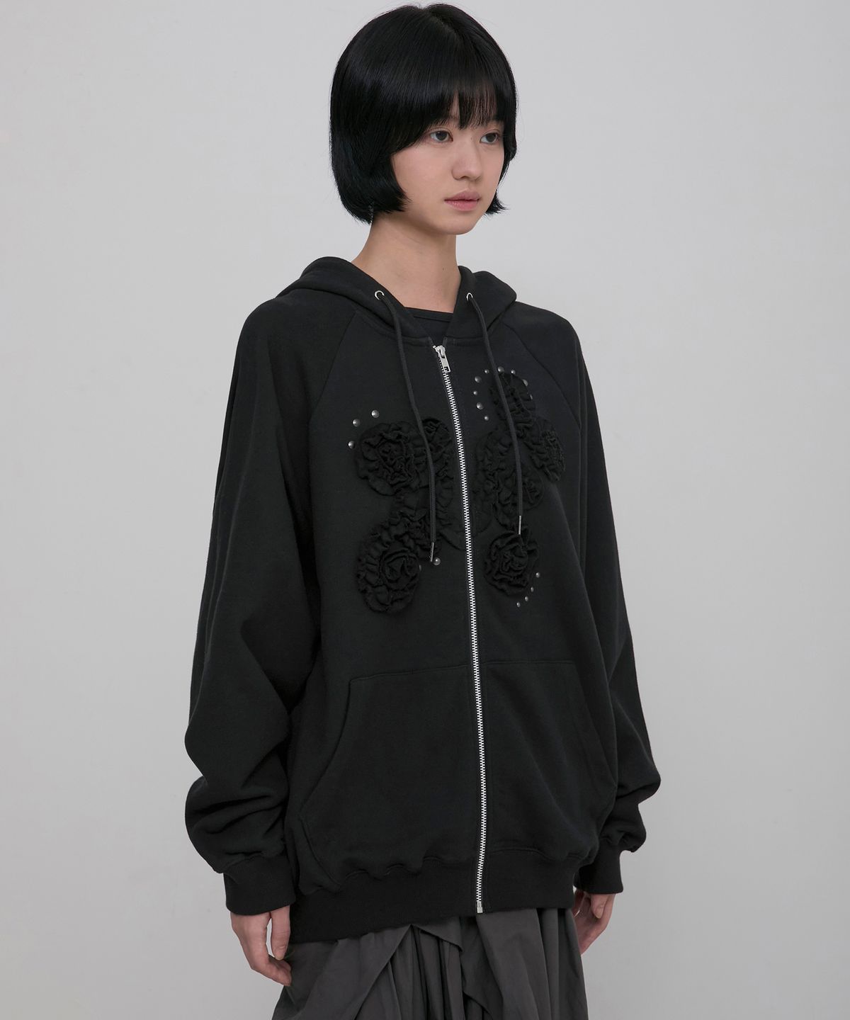 플레어업(FLAREUP) Ruffle Zip Hoodie (FL-193_Black)