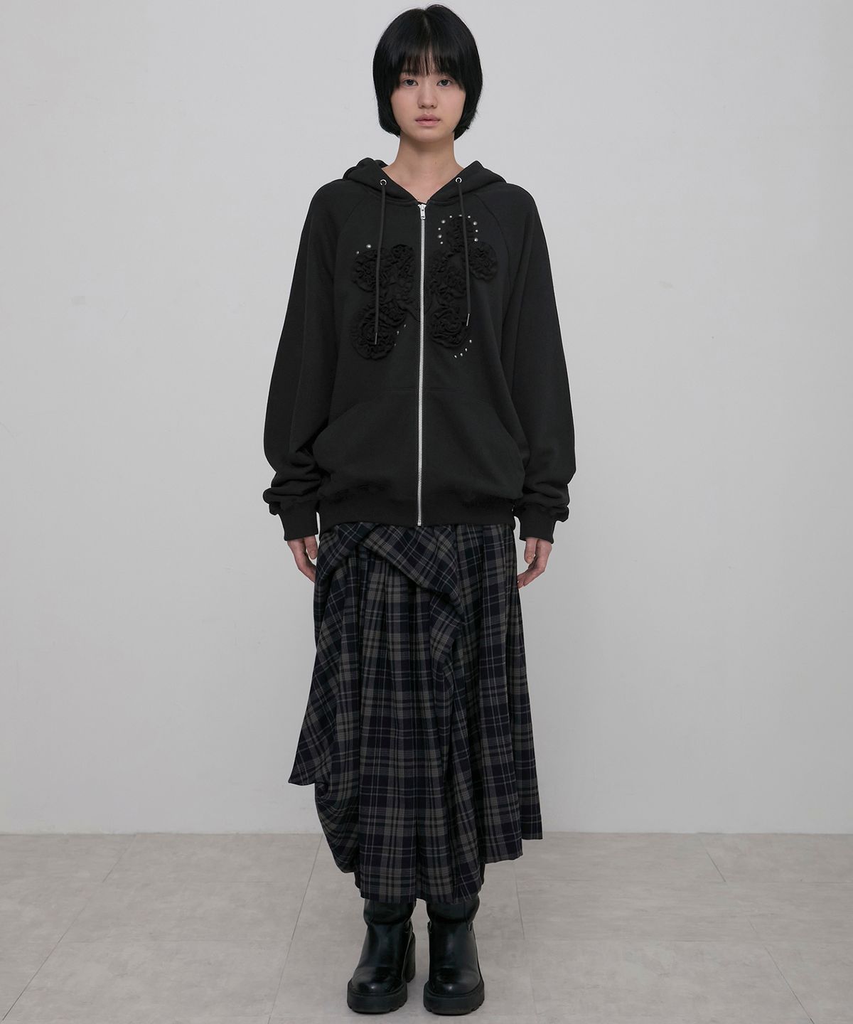 플레어업(FLAREUP) Ruffle Zip Hoodie (FL-193_Black)