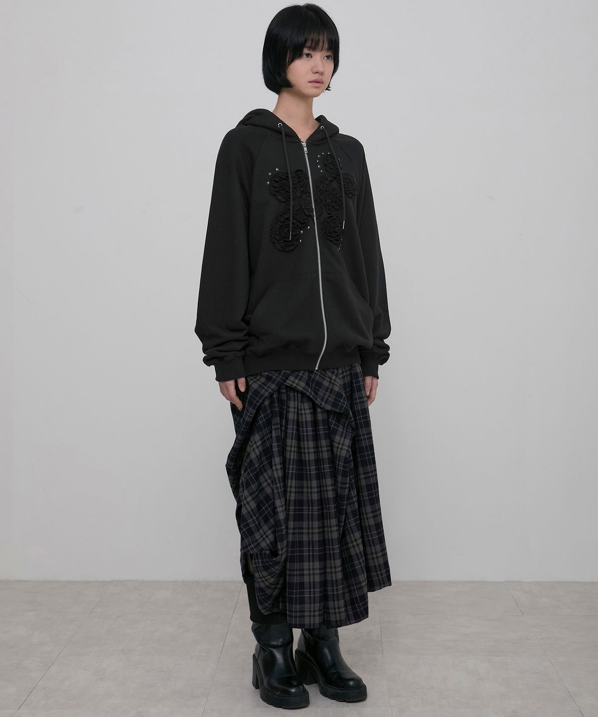 플레어업(FLAREUP) Ruffle Zip Hoodie (FL-193_Black)
