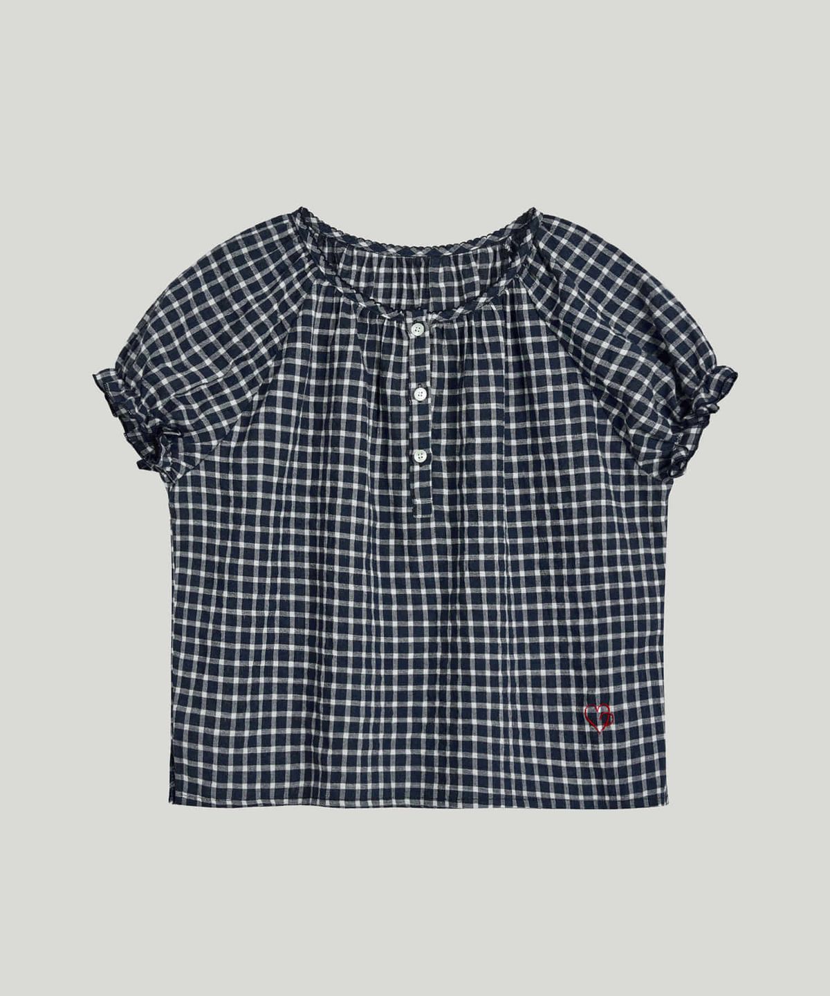 포에트서울(POETSEOUL) checked puff sleeve blouse_navy