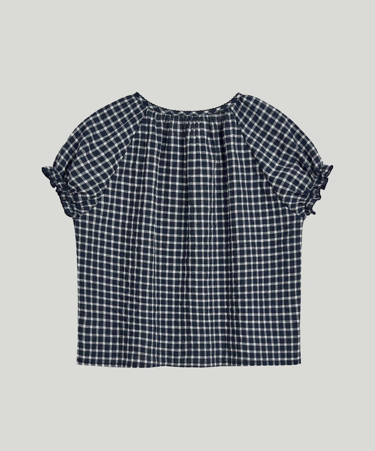 포에트서울(POETSEOUL) checked puff sleeve blouse_navy