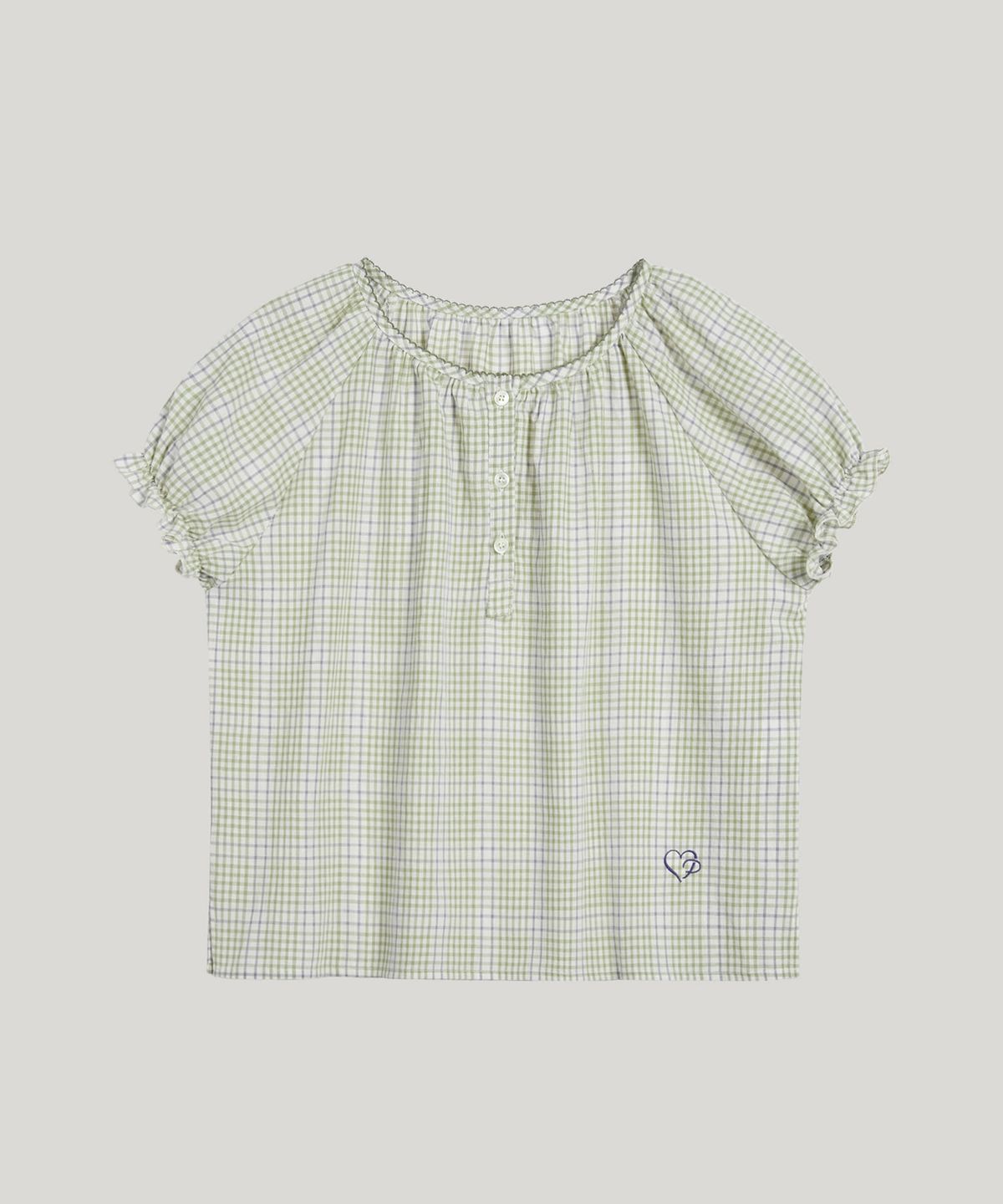 포에트서울(POETSEOUL) checked puff sleeve blouse_lime green