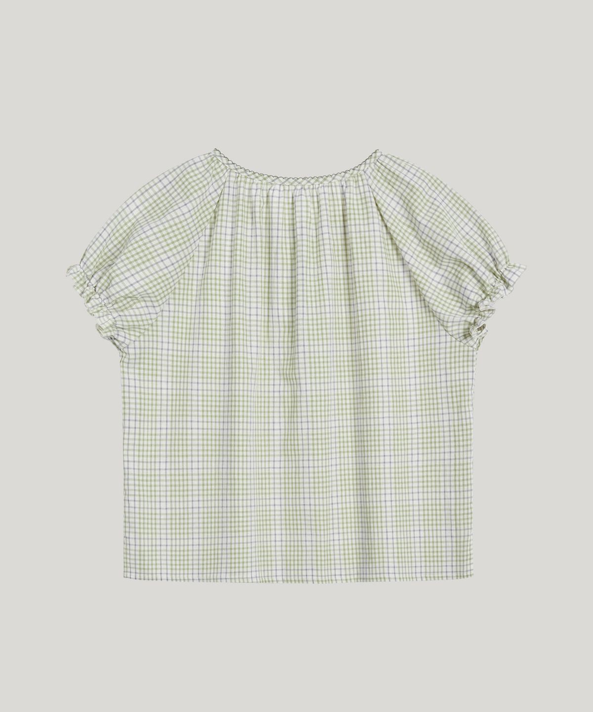 포에트서울(POETSEOUL) checked puff sleeve blouse_lime green