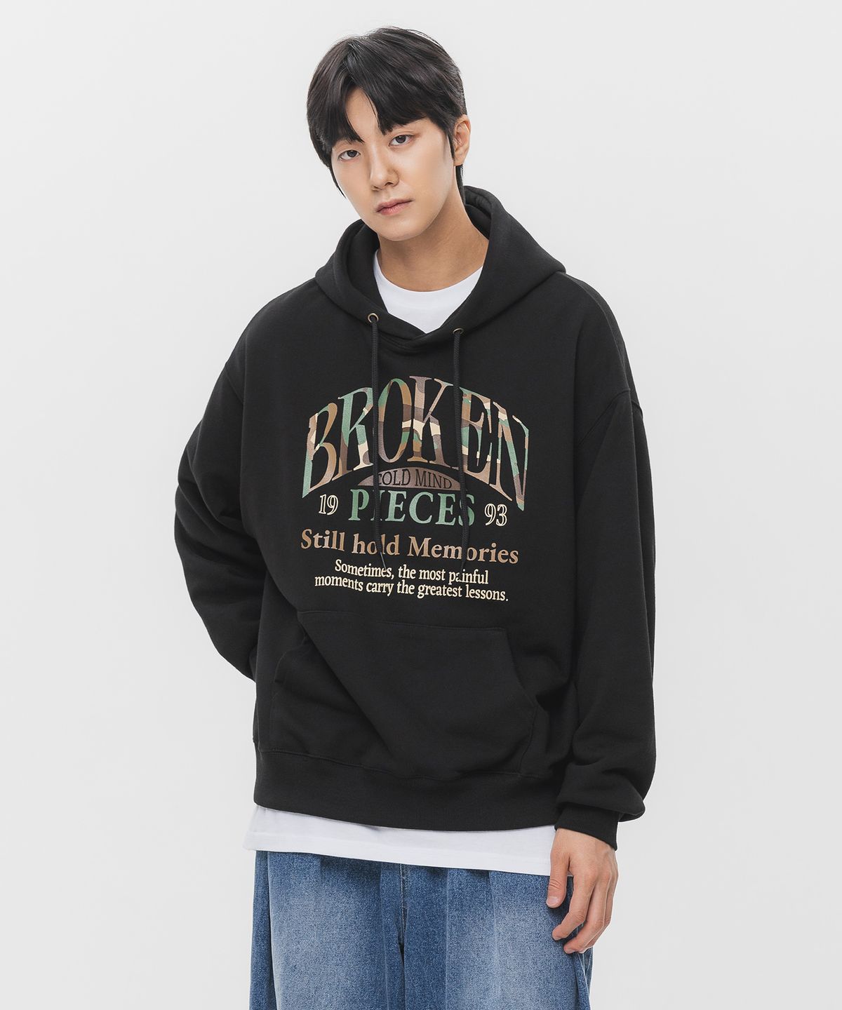 앨빈클로(ALVINCLO) BROKEN CAMO 오버핏 후드티 AVH289 (3 COLOR)