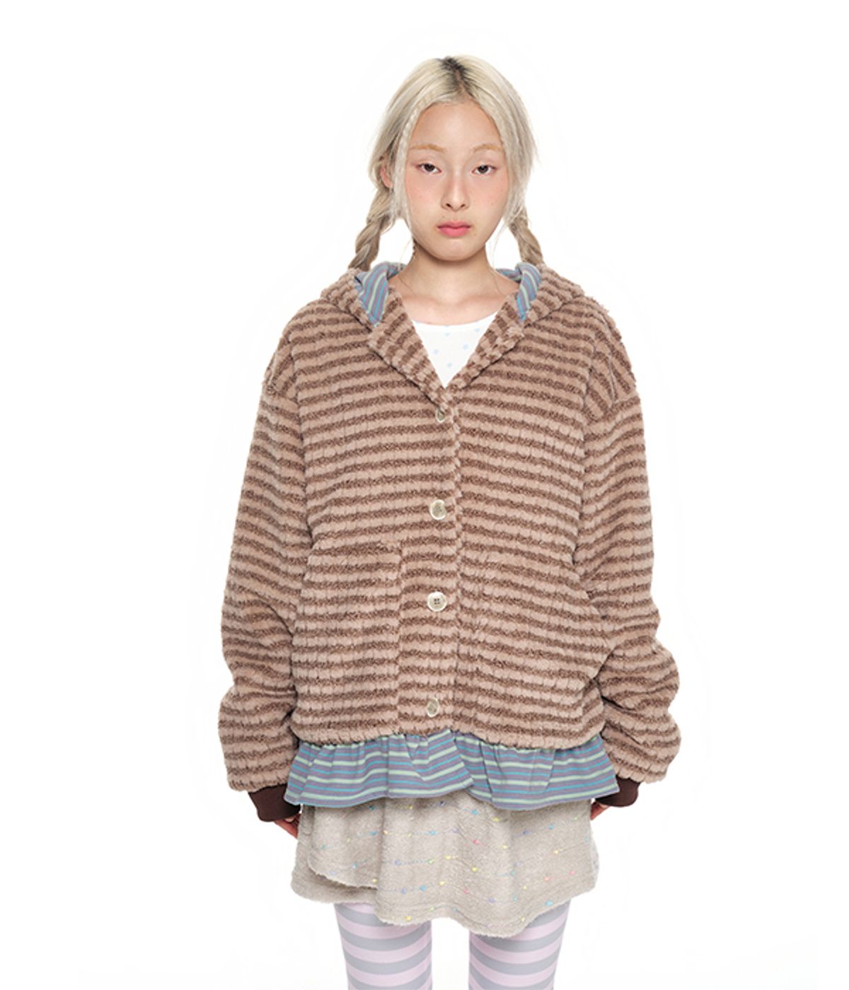 유쓰배쓰(YOUTHBATH) Button-Up Hooded Jumper_beige