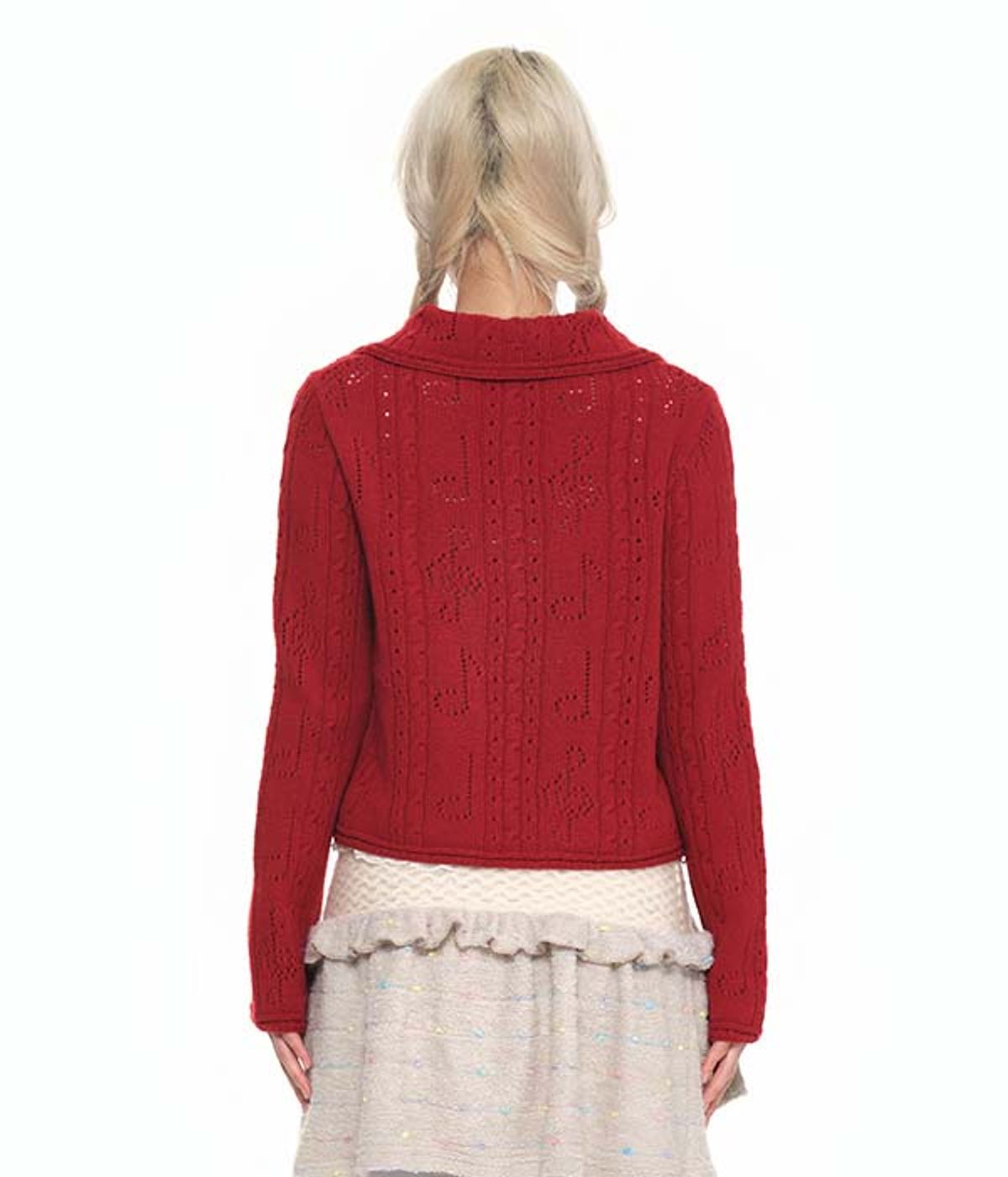 유쓰배쓰(YOUTHBATH) Lace-Up Shawl Collar Cardigan_red