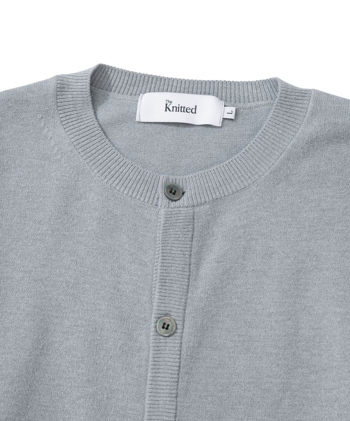 니티드(KNITTED) 베이직 에센셜 크롭 라운드 가디건 MELANGE GREY