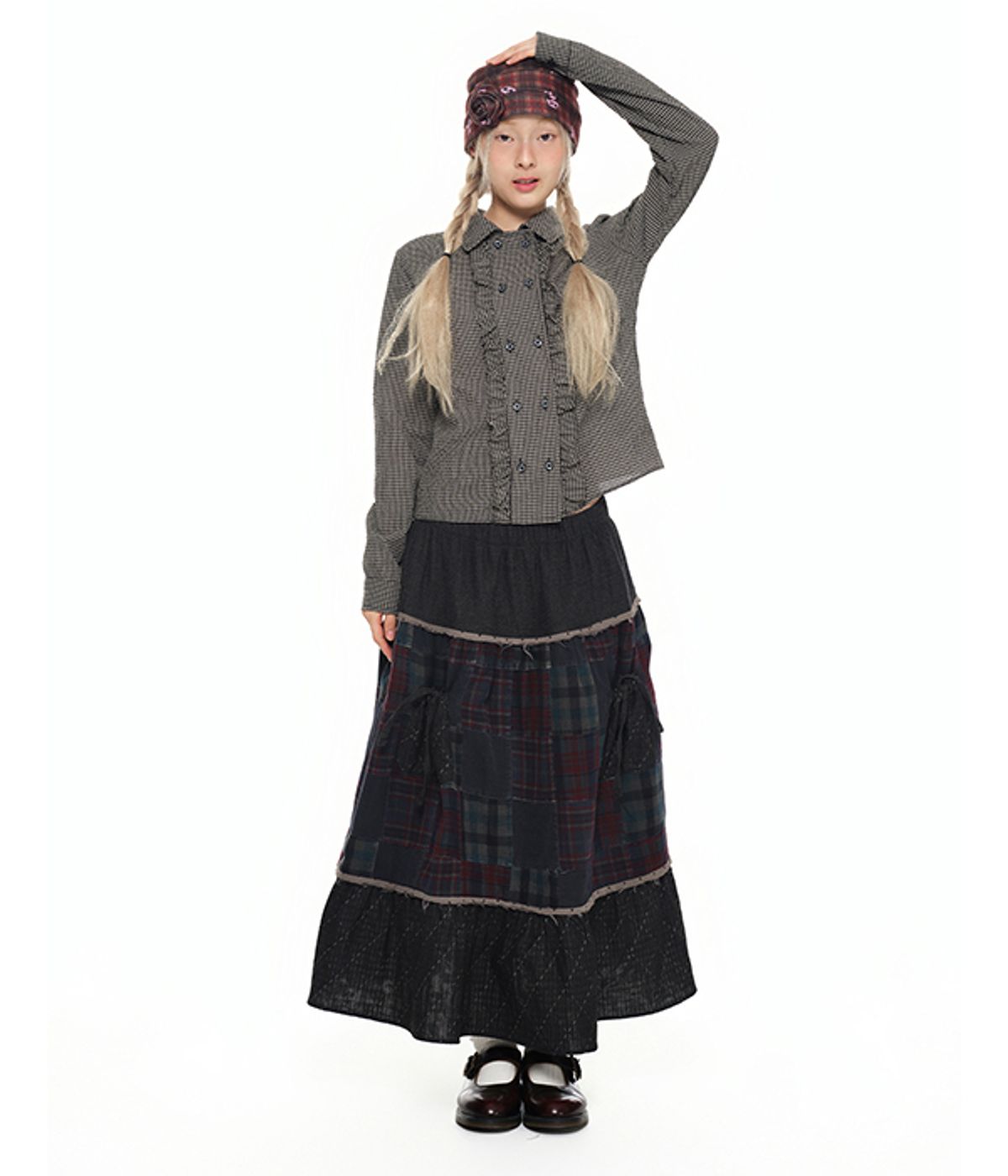 유쓰배쓰(YOUTHBATH) Corsage Checked Beanie_brown