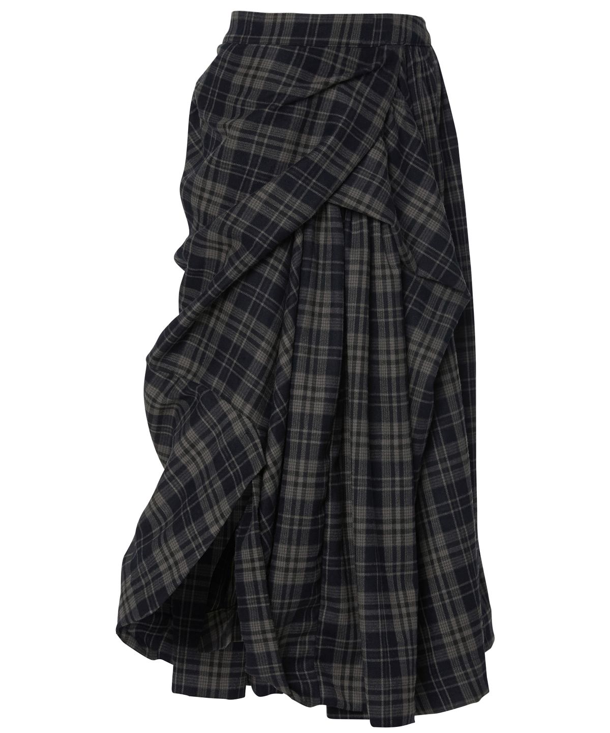 플레어업(FLAREUP) Asymmetrical Draped Layered Long Skirt (FL-256_Checked)