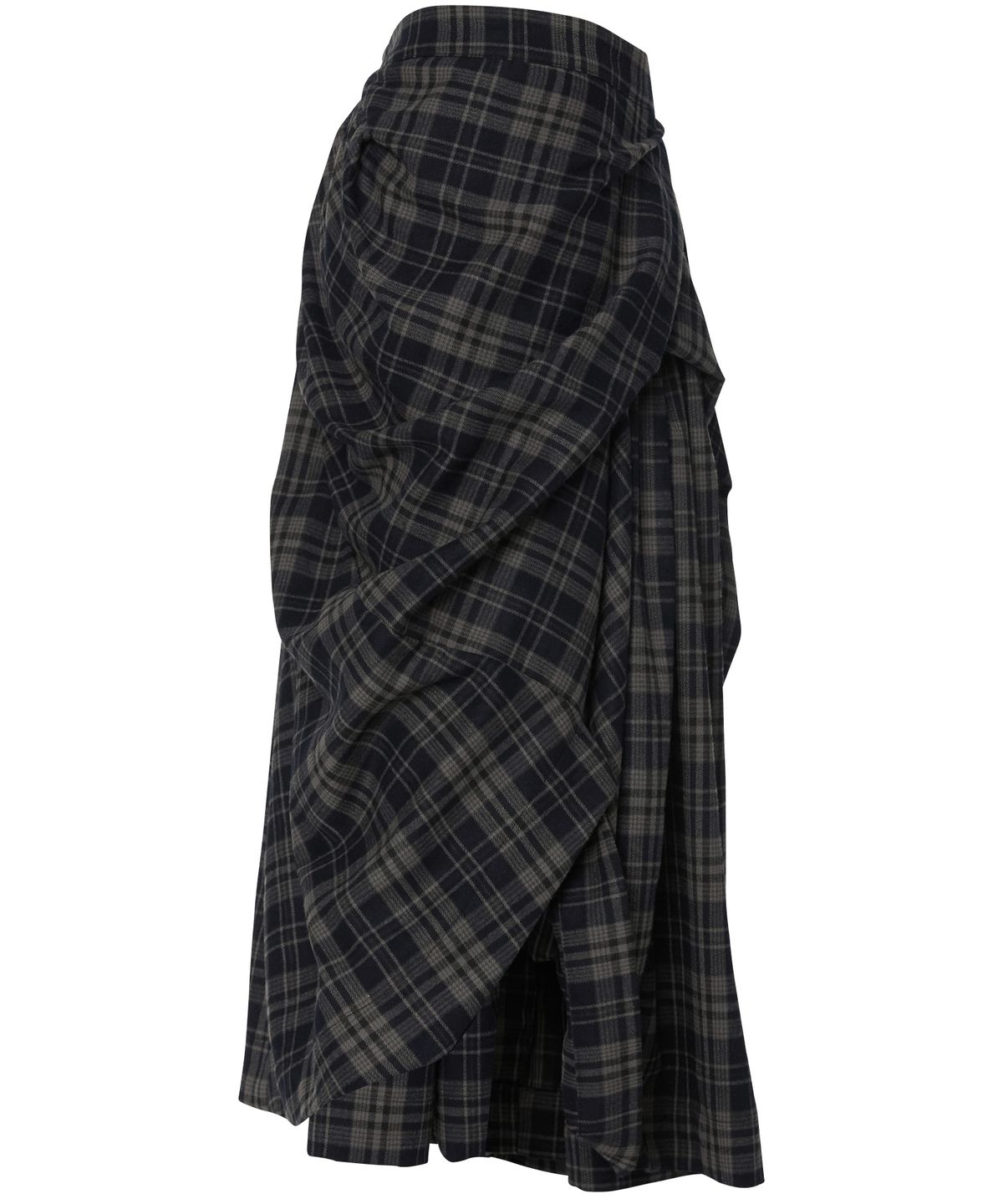 플레어업(FLAREUP) Asymmetrical Draped Layered Long Skirt (FL-256_Checked)