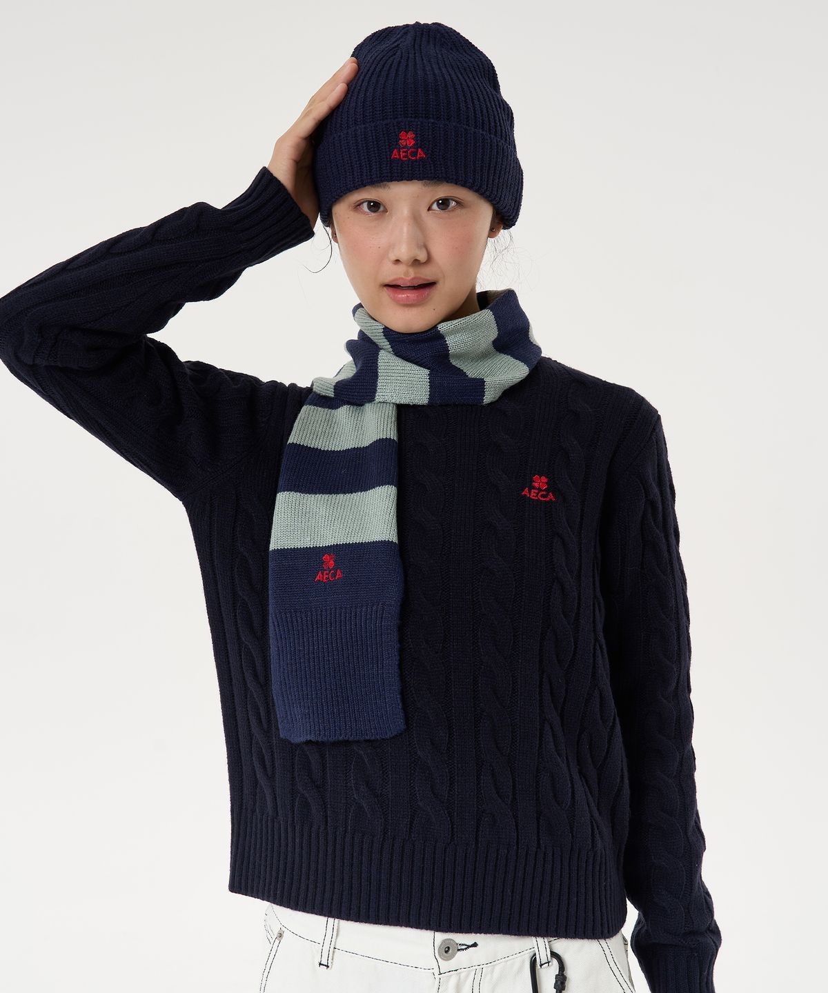 에이카화이트(AECA) AECA LOGO STRIPE MUFFLER-MINT