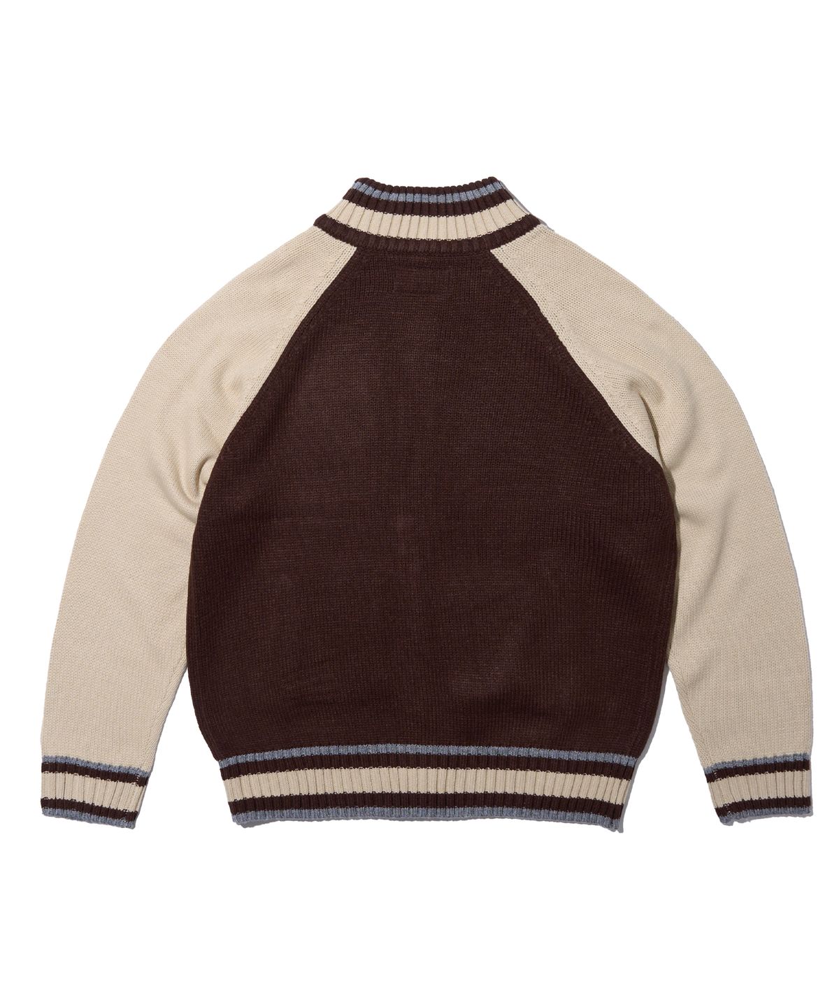에이카화이트(AECA) AECA RAGLAN COLOR BLOCK ZIP UP KNIT-BROWN