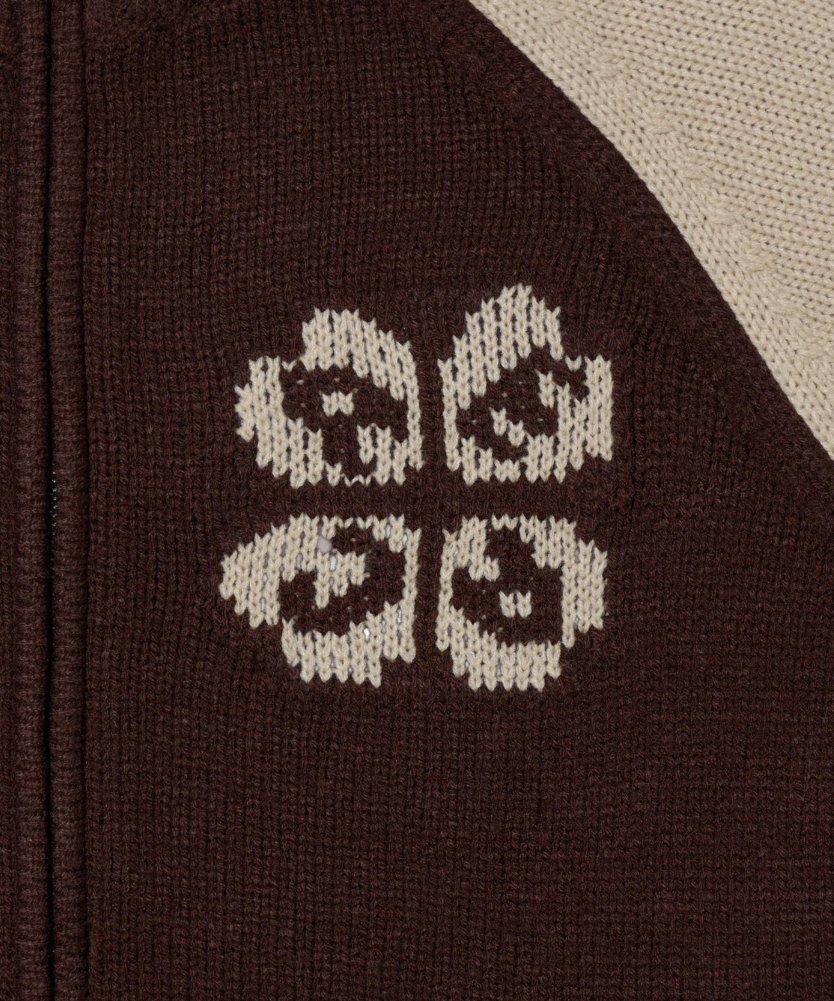 에이카화이트(AECA) AECA RAGLAN COLOR BLOCK ZIP UP KNIT-BROWN