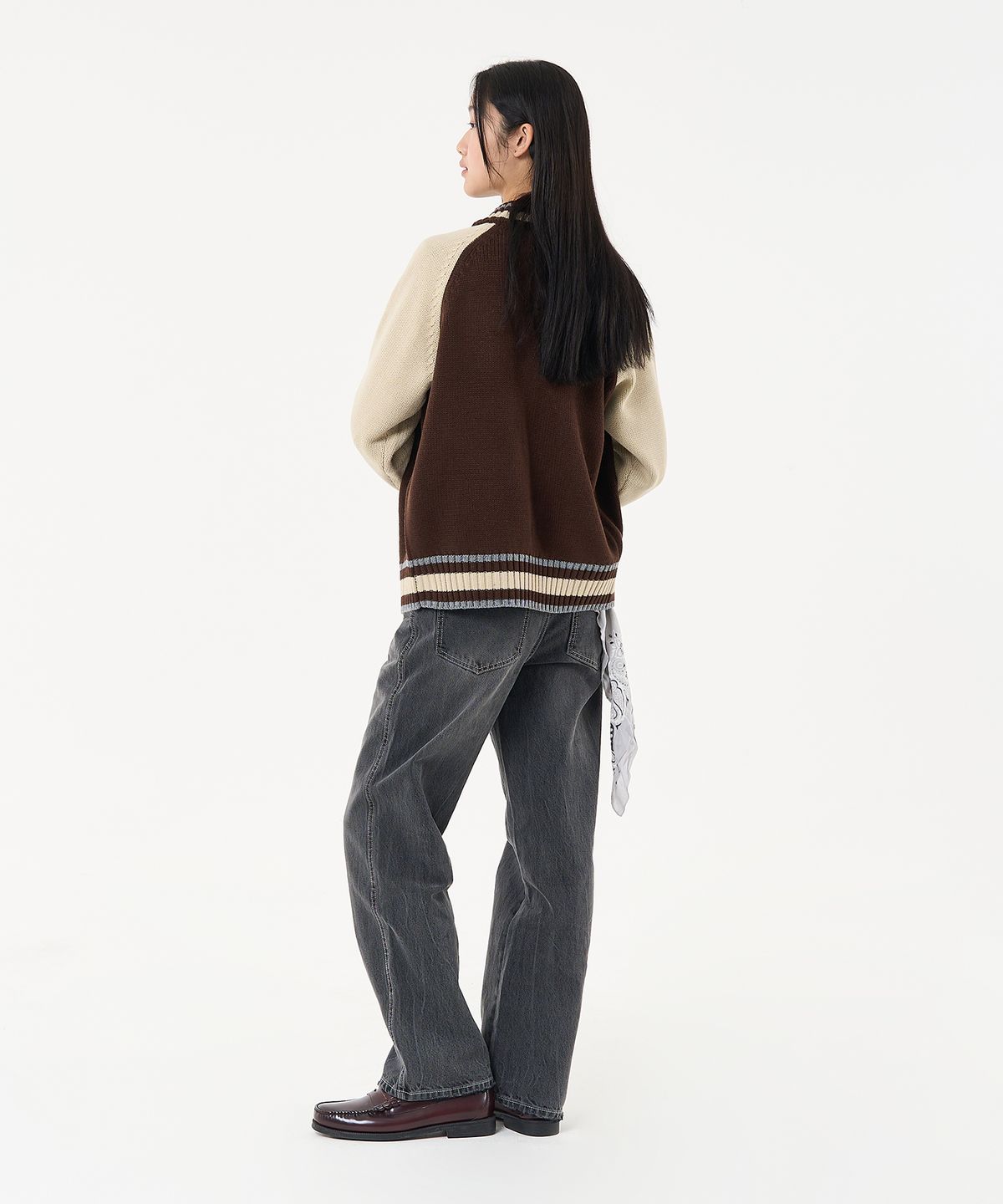 에이카화이트(AECA) AECA RAGLAN COLOR BLOCK ZIP UP KNIT-BROWN