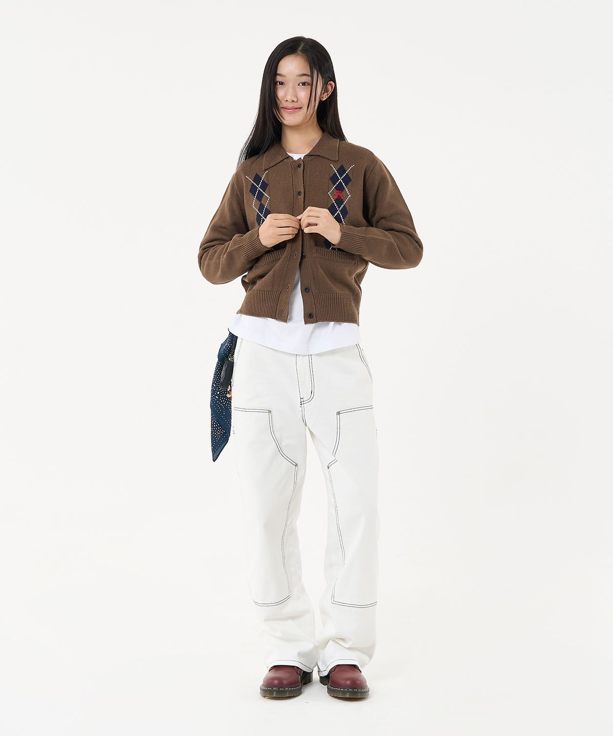 에이카화이트(AECA) AECA ARGYLE COLLAR CARDIGAN-BROWN