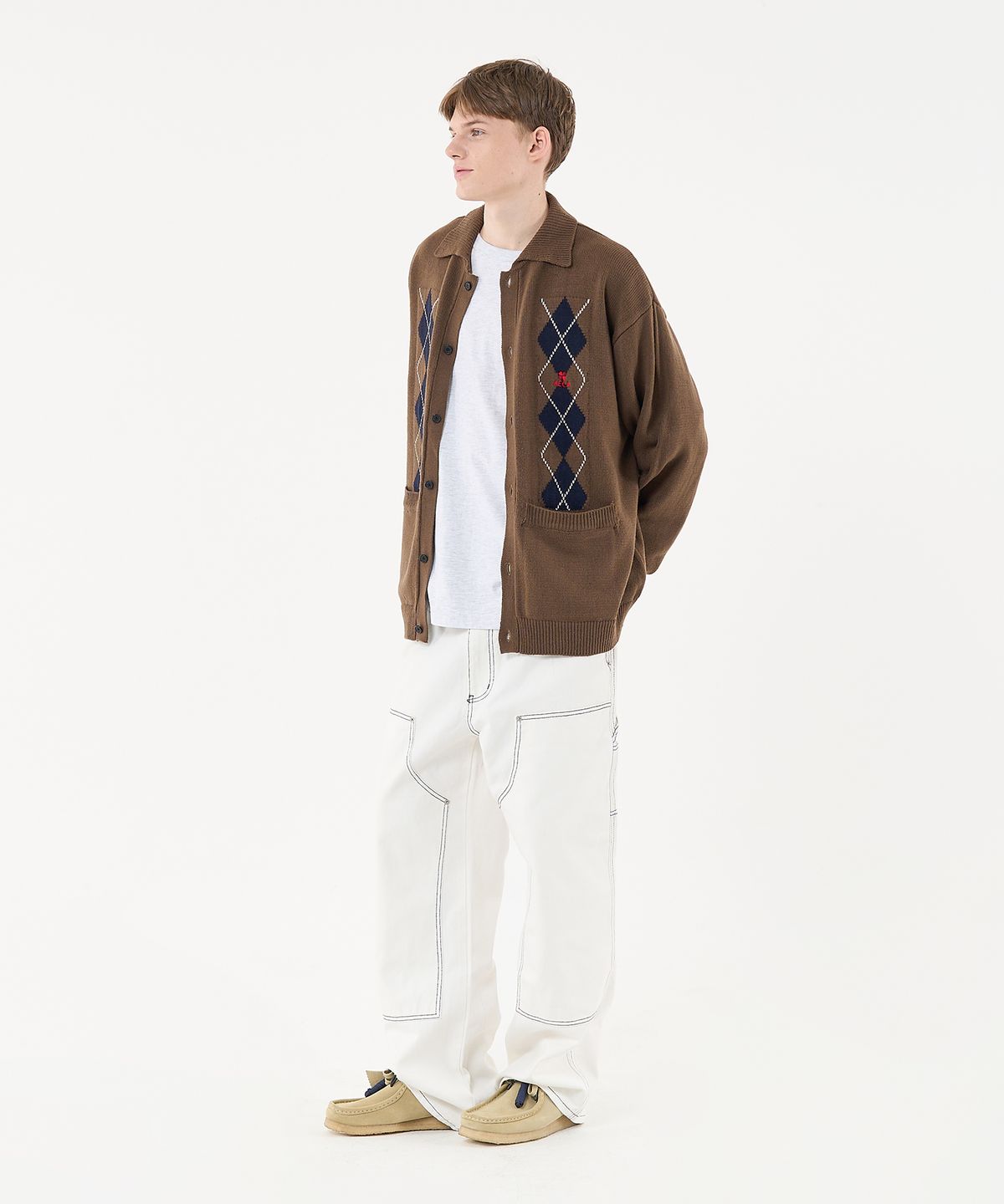 에이카화이트(AECA) AECA ARGYLE COLLAR CARDIGAN-BROWN