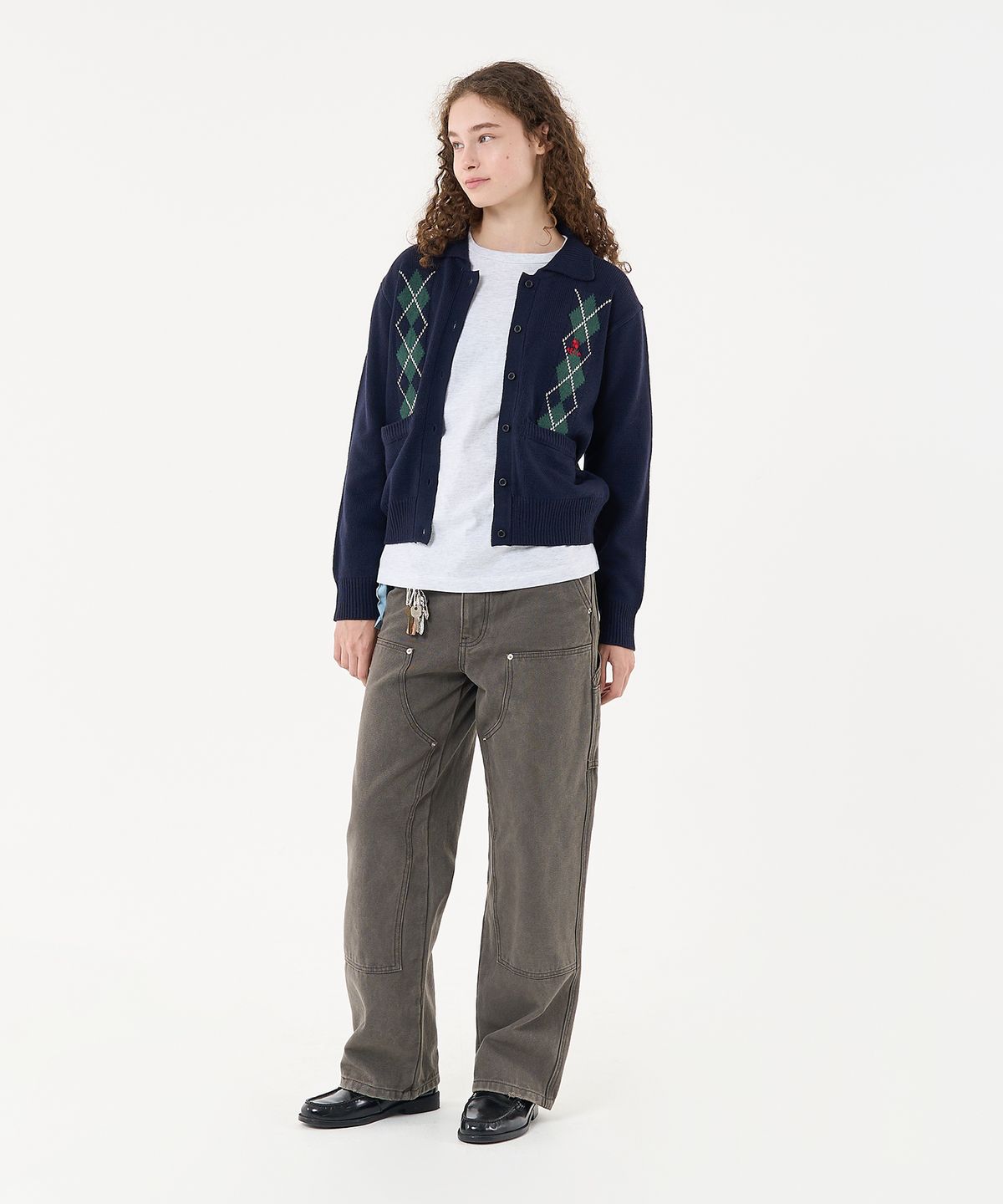 에이카화이트(AECA) AECA ARGYLE COLLAR CARDIGAN-NAVY