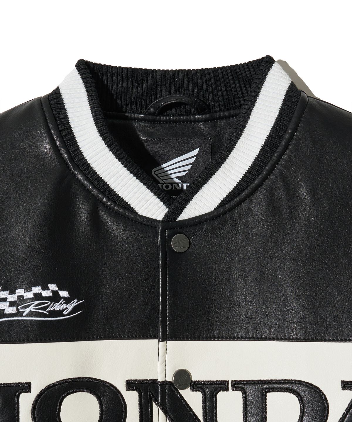 핍스 모터사이클(PHYPS MOTORCYCLE) Wappen Leather Varsity Jacket_Black