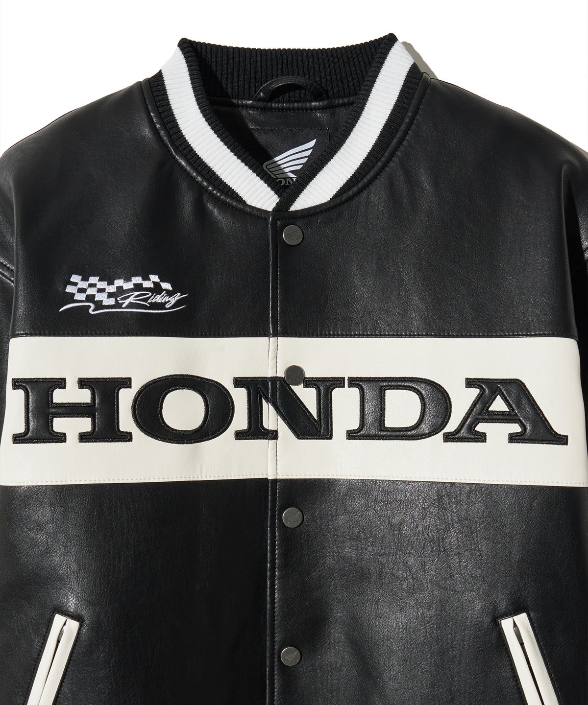 핍스 모터사이클(PHYPS MOTORCYCLE) Wappen Leather Varsity Jacket_Black